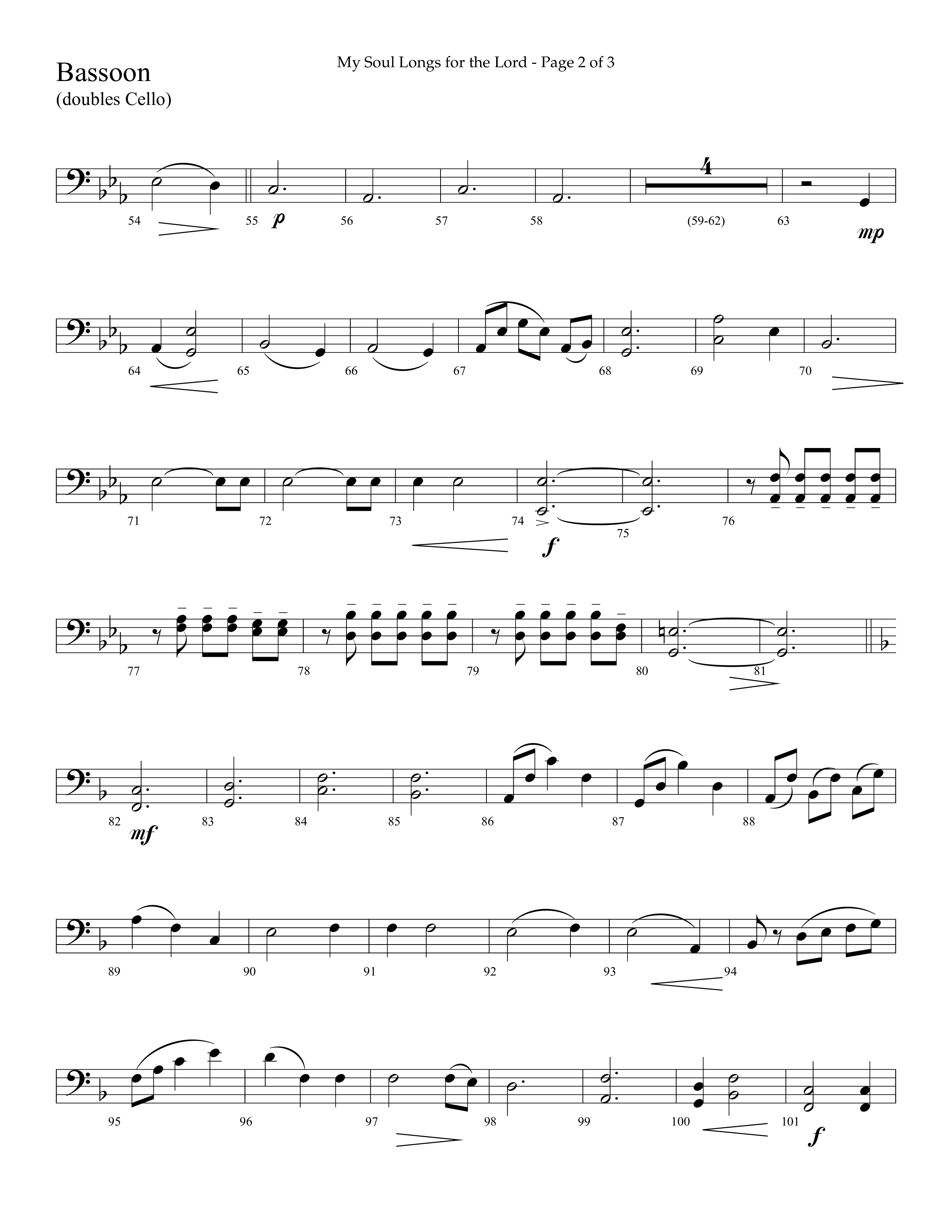 My Soul Longs For The Lord (Choral Anthem SATB) Bassoon (Lifeway Choral / Arr. David Hamilton)