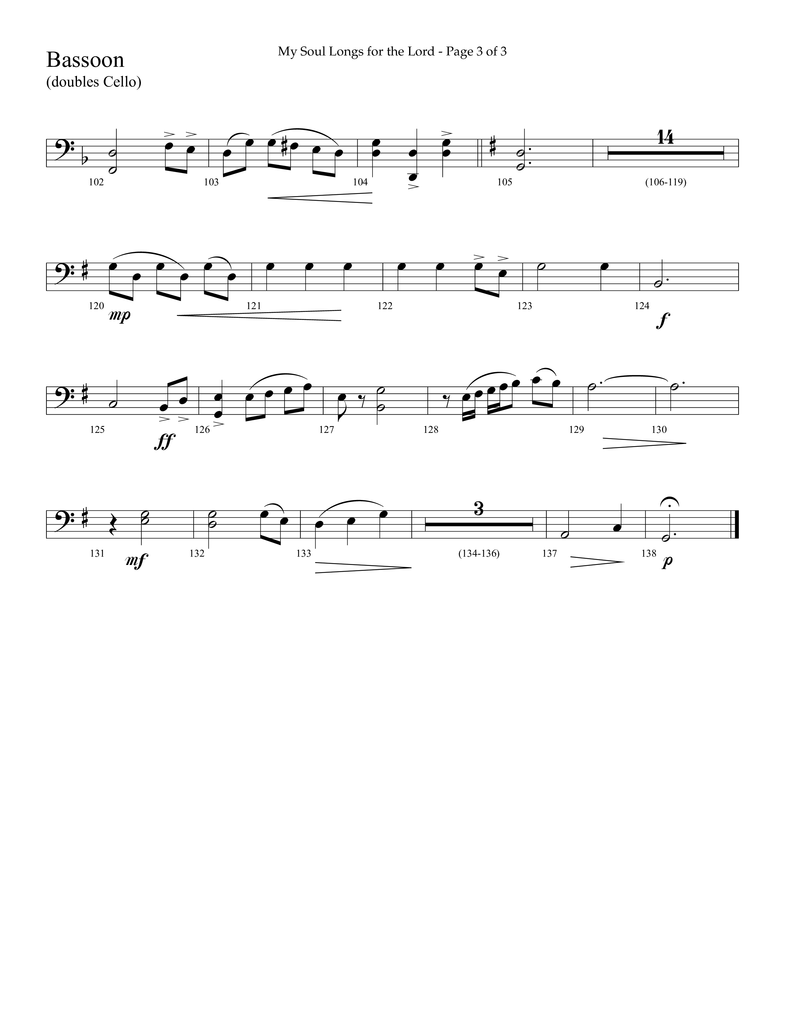My Soul Longs For The Lord (Choral Anthem SATB) Bassoon (Lifeway Choral / Arr. David Hamilton)