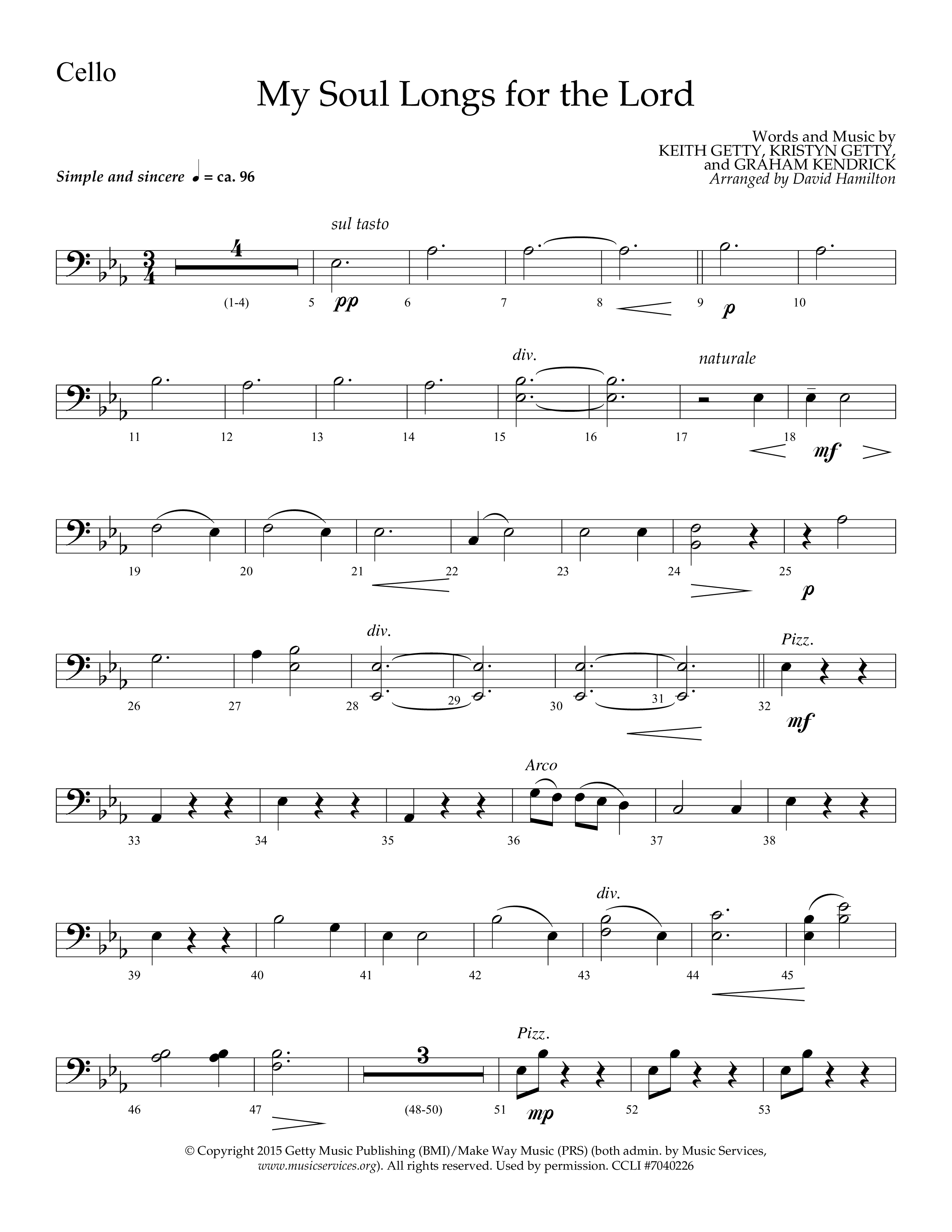 My Soul Longs For The Lord (Choral Anthem SATB) Cello (Lifeway Choral / Arr. David Hamilton)