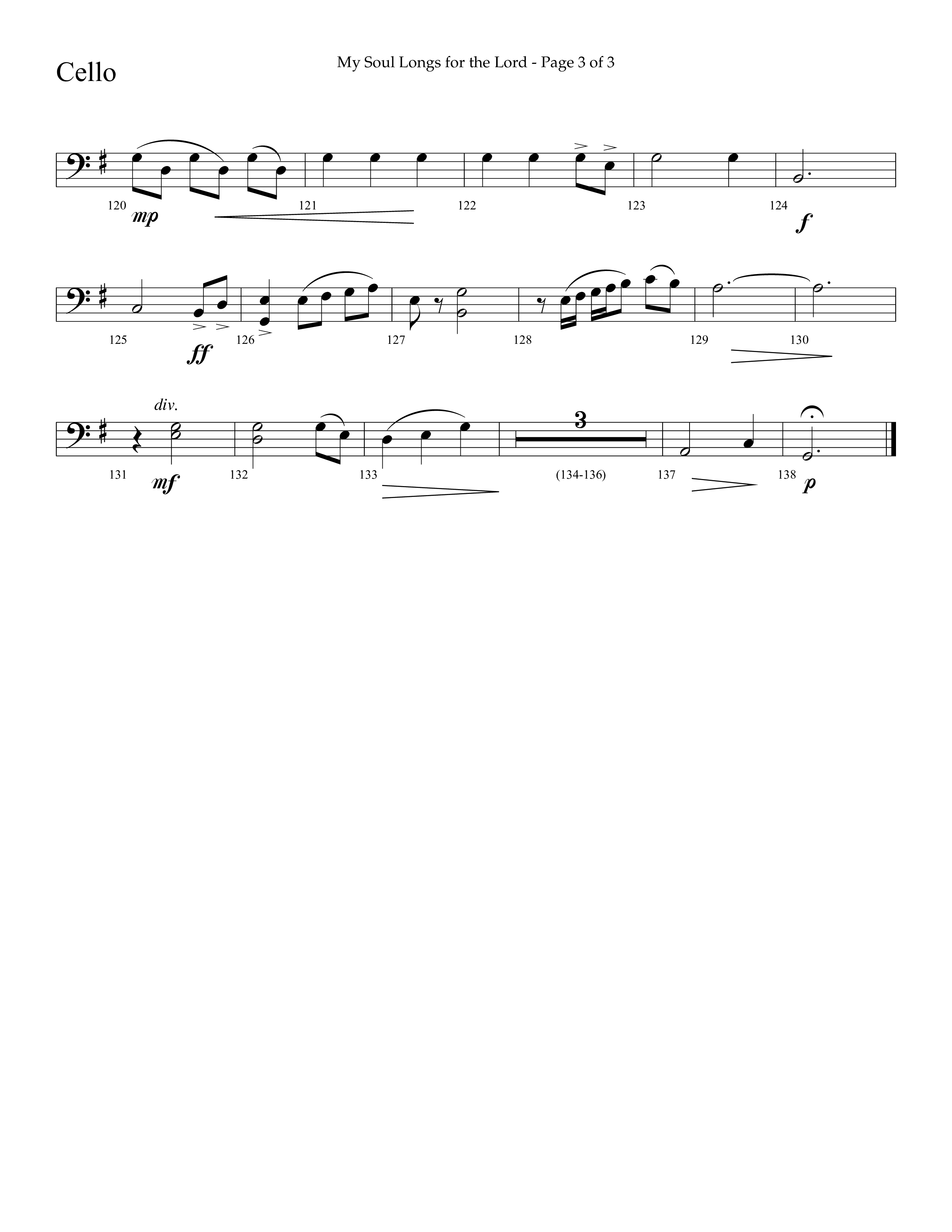 My Soul Longs For The Lord (Choral Anthem SATB) Cello (Lifeway Choral / Arr. David Hamilton)