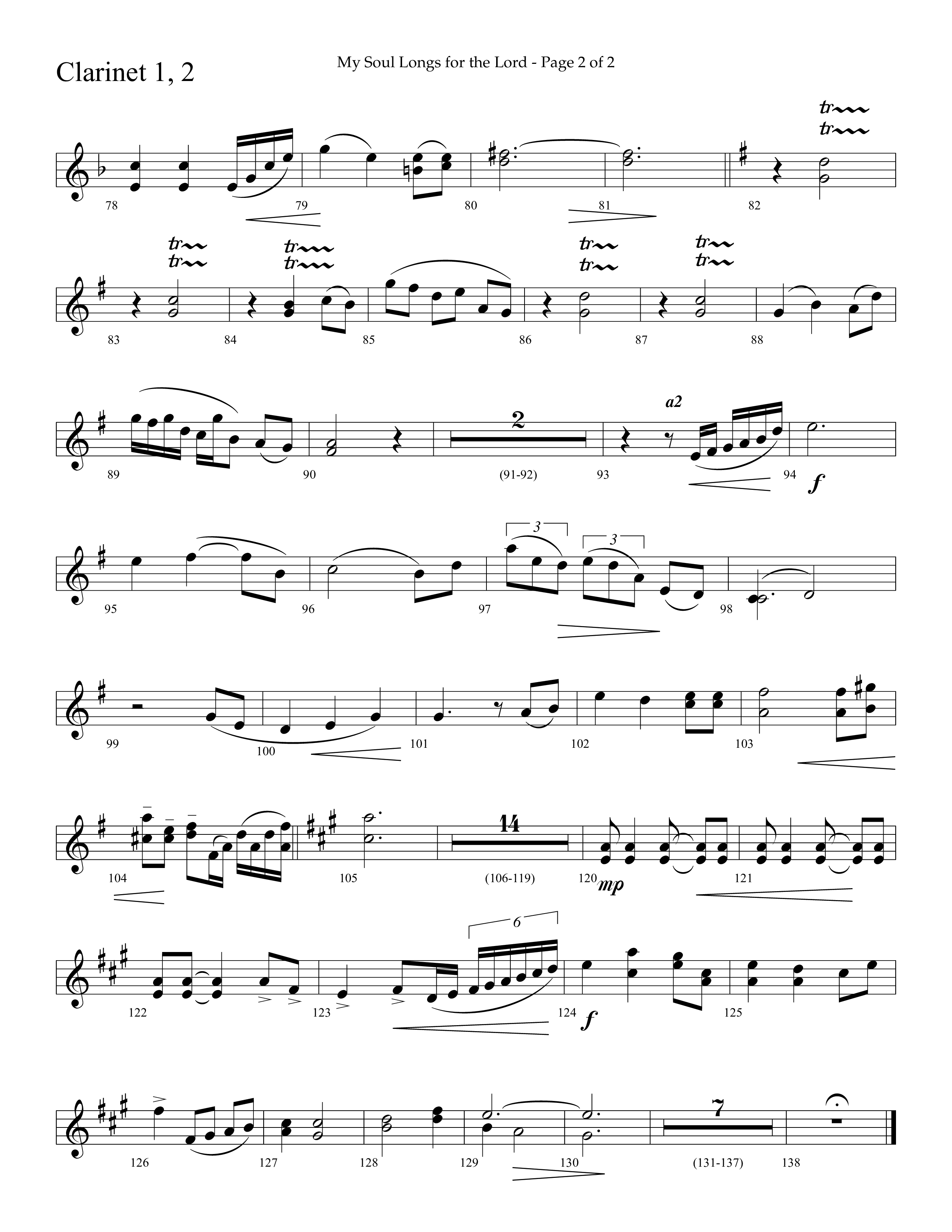 My Soul Longs For The Lord (Choral Anthem SATB) Clarinet 1/2 (Lifeway Choral / Arr. David Hamilton)