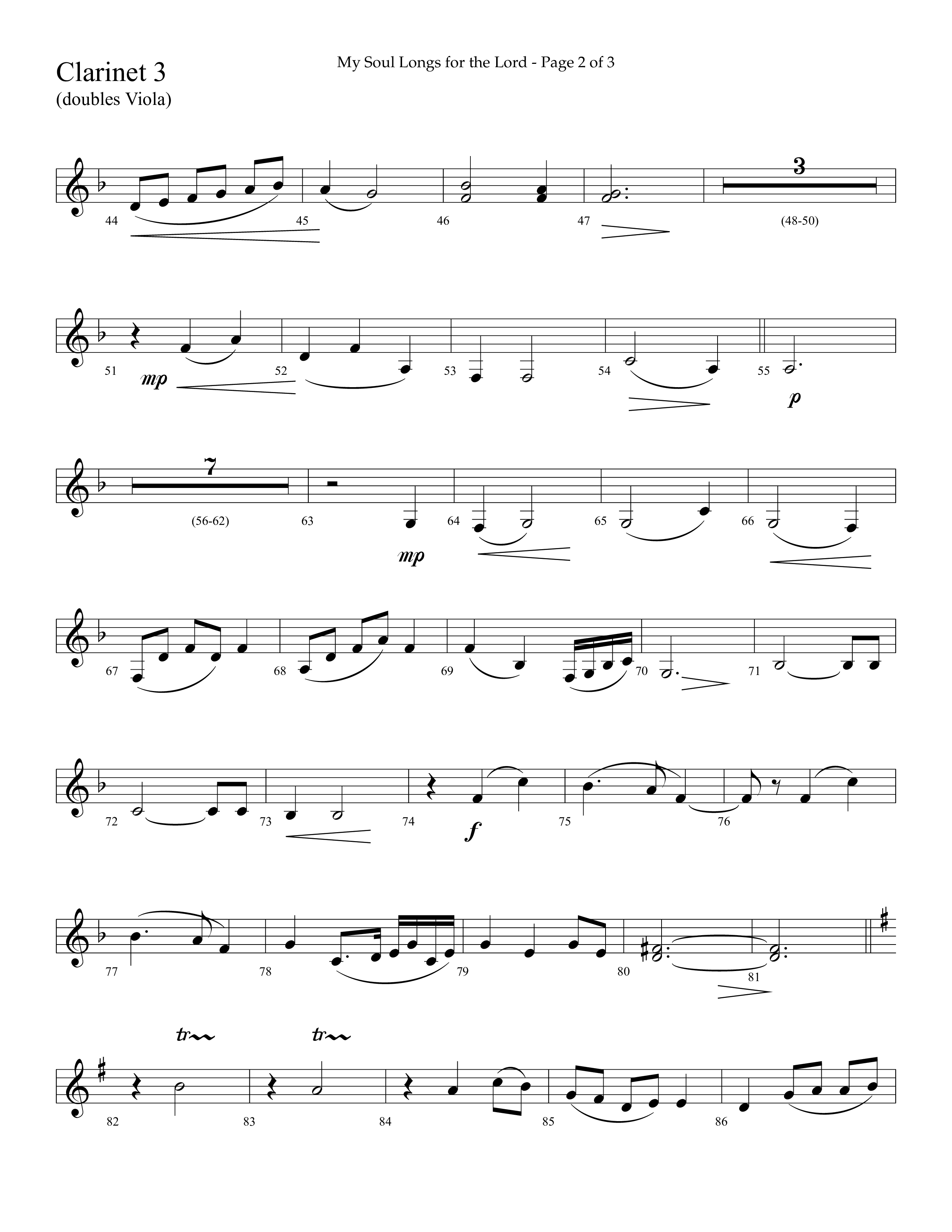 My Soul Longs For The Lord (Choral Anthem SATB) Clarinet 3 (Lifeway Choral / Arr. David Hamilton)