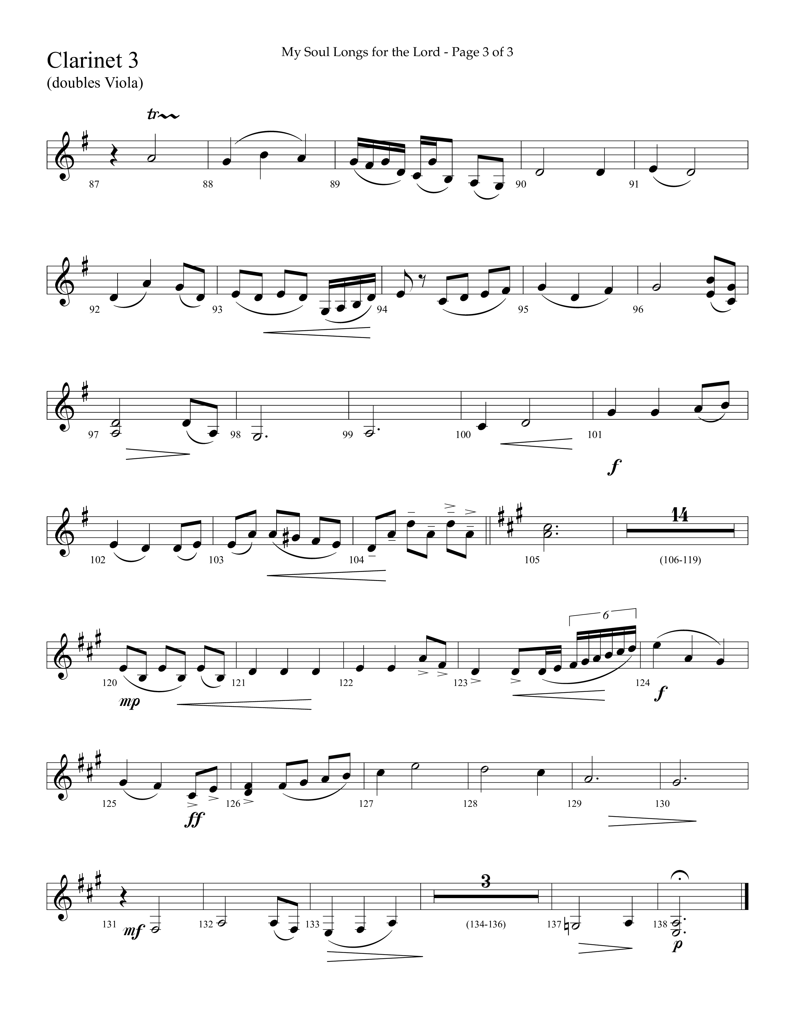 My Soul Longs For The Lord (Choral Anthem SATB) Clarinet 3 (Lifeway Choral / Arr. David Hamilton)