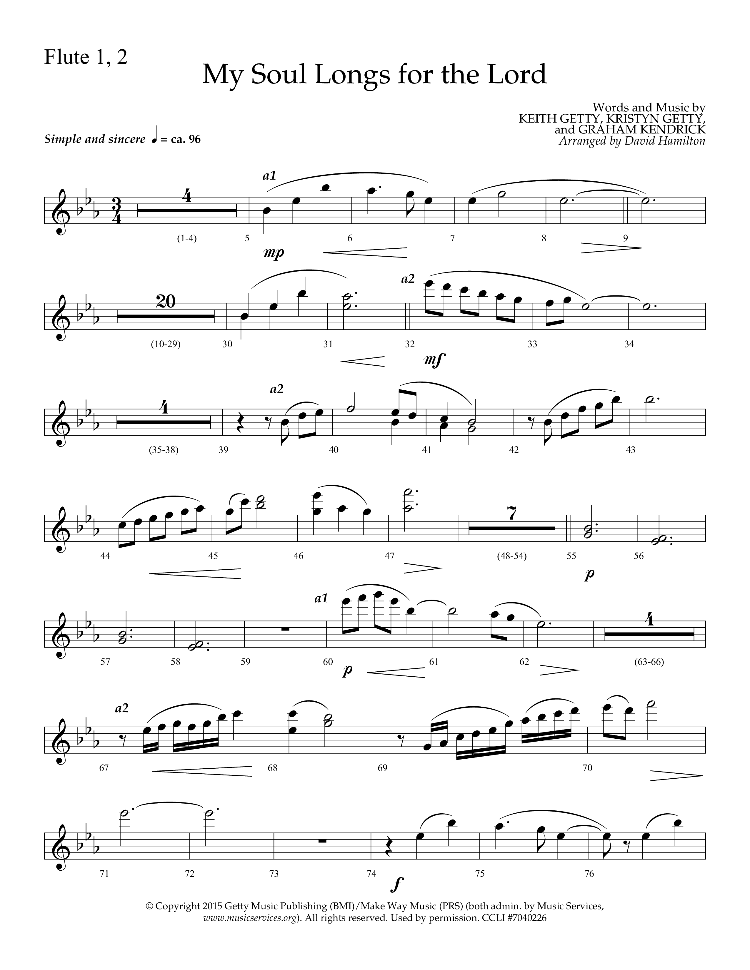 My Soul Longs For The Lord (Choral Anthem SATB) Flute 1/2 (Lifeway Choral / Arr. David Hamilton)
