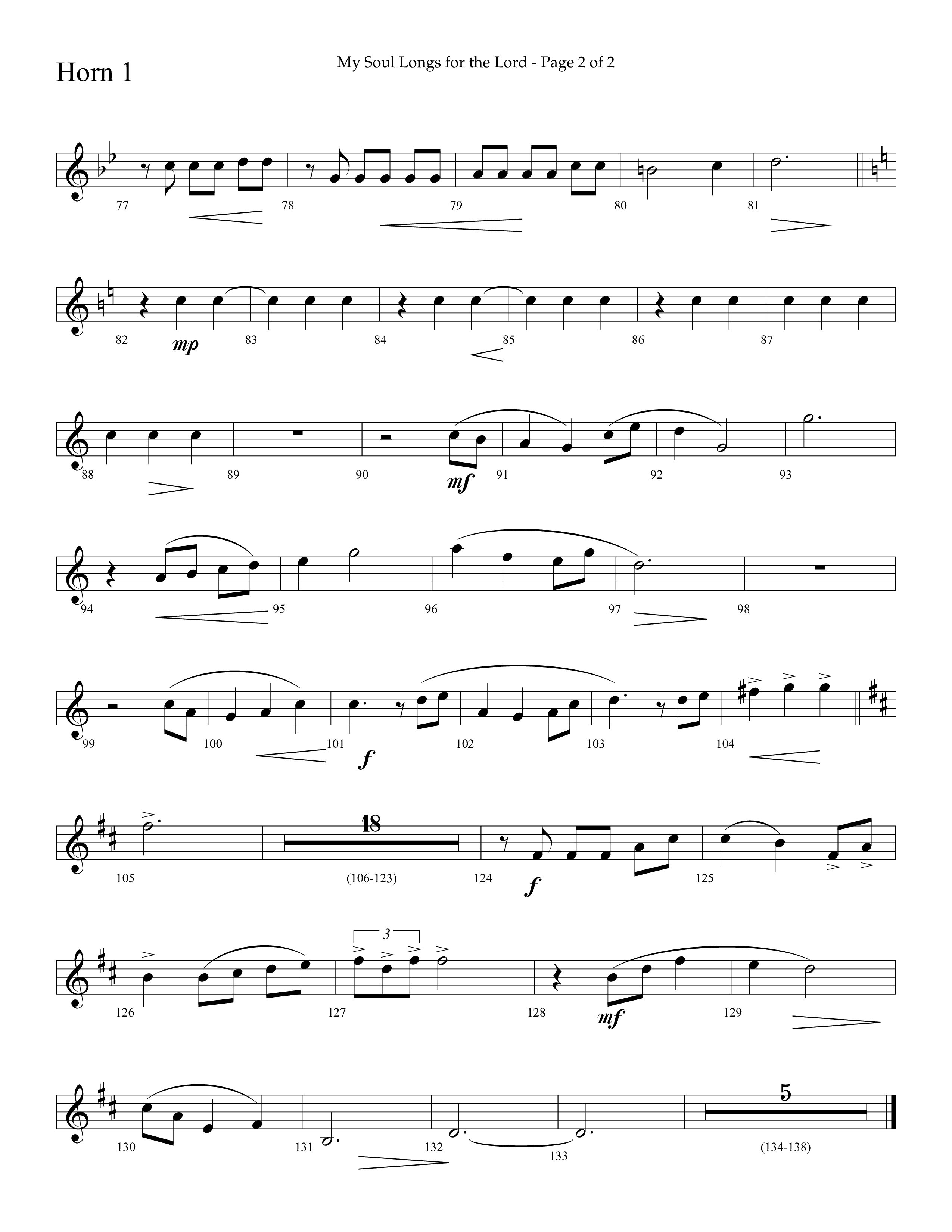 My Soul Longs For The Lord (Choral Anthem SATB) French Horn 1 (Lifeway Choral / Arr. David Hamilton)