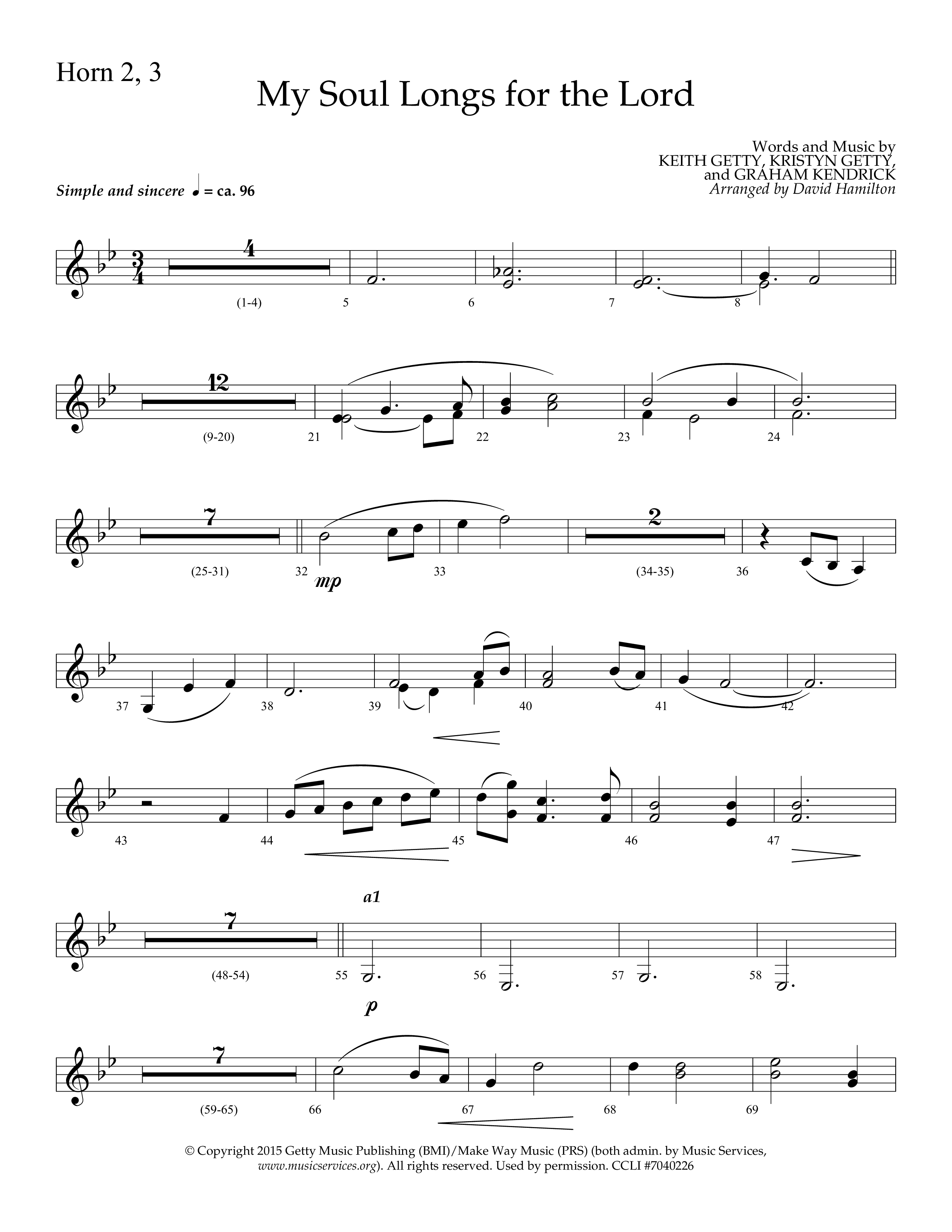 My Soul Longs For The Lord (Choral Anthem SATB) French Horn 2 (Lifeway Choral / Arr. David Hamilton)