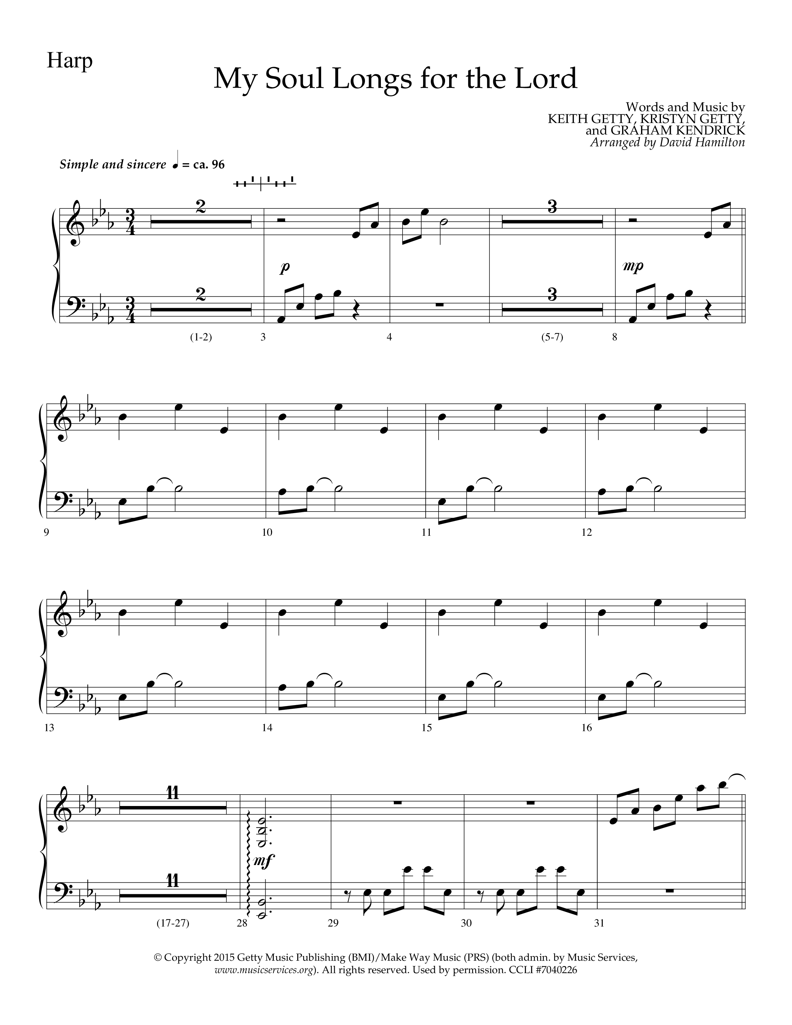 My Soul Longs For The Lord (Choral Anthem SATB) Harp (Lifeway Choral / Arr. David Hamilton)