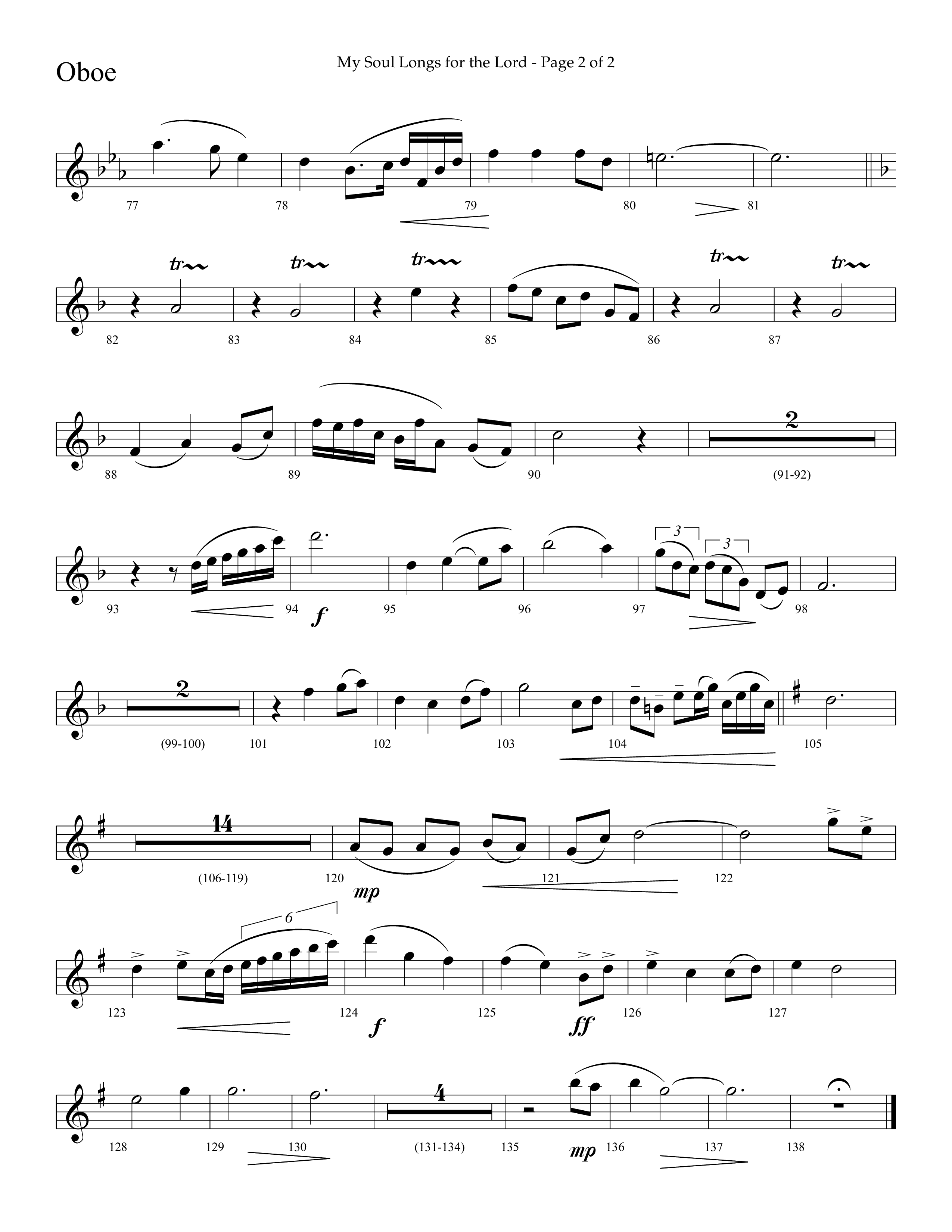 My Soul Longs For The Lord (Choral Anthem SATB) Oboe (Lifeway Choral / Arr. David Hamilton)