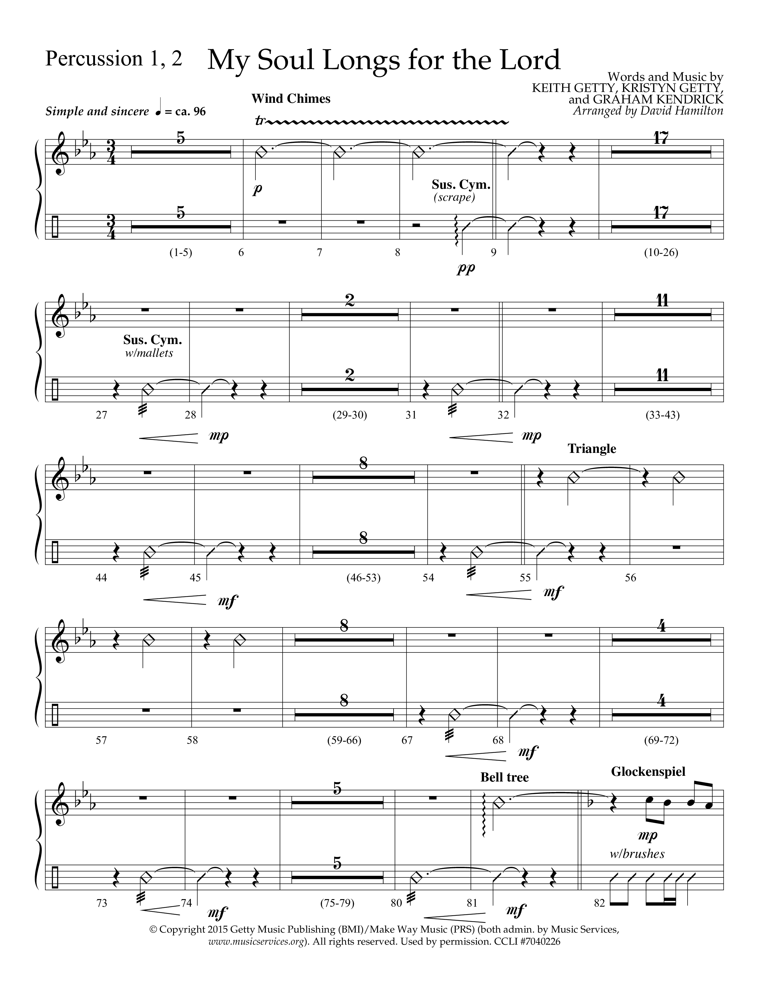 My Soul Longs For The Lord (Choral Anthem SATB) Percussion 1/2 (Lifeway Choral / Arr. David Hamilton)