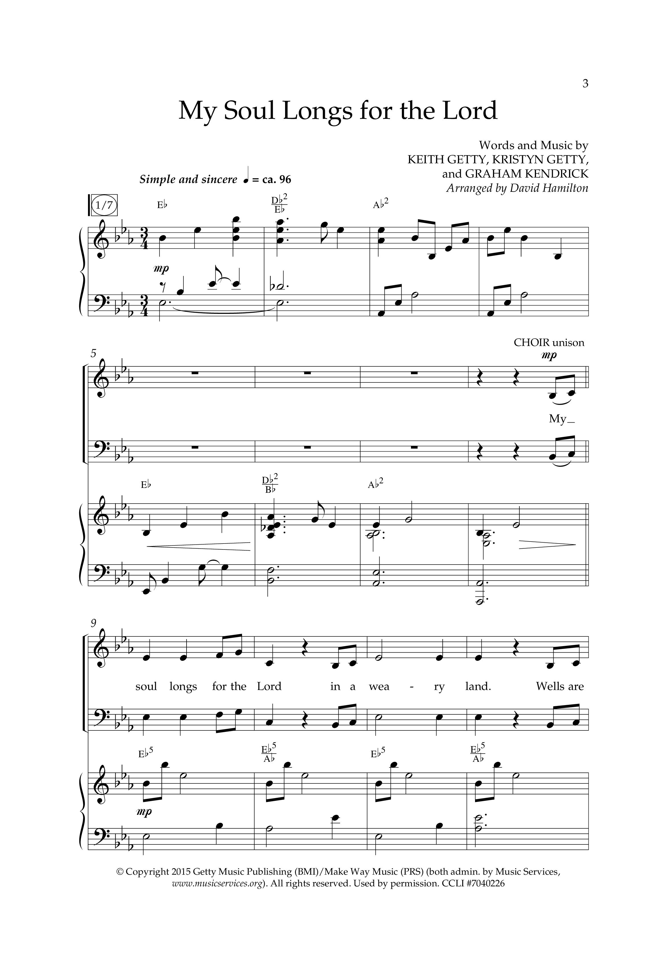 My Soul Longs For The Lord (Choral Anthem SATB) Anthem (SATB/Piano) (Lifeway Choral / Arr. David Hamilton)