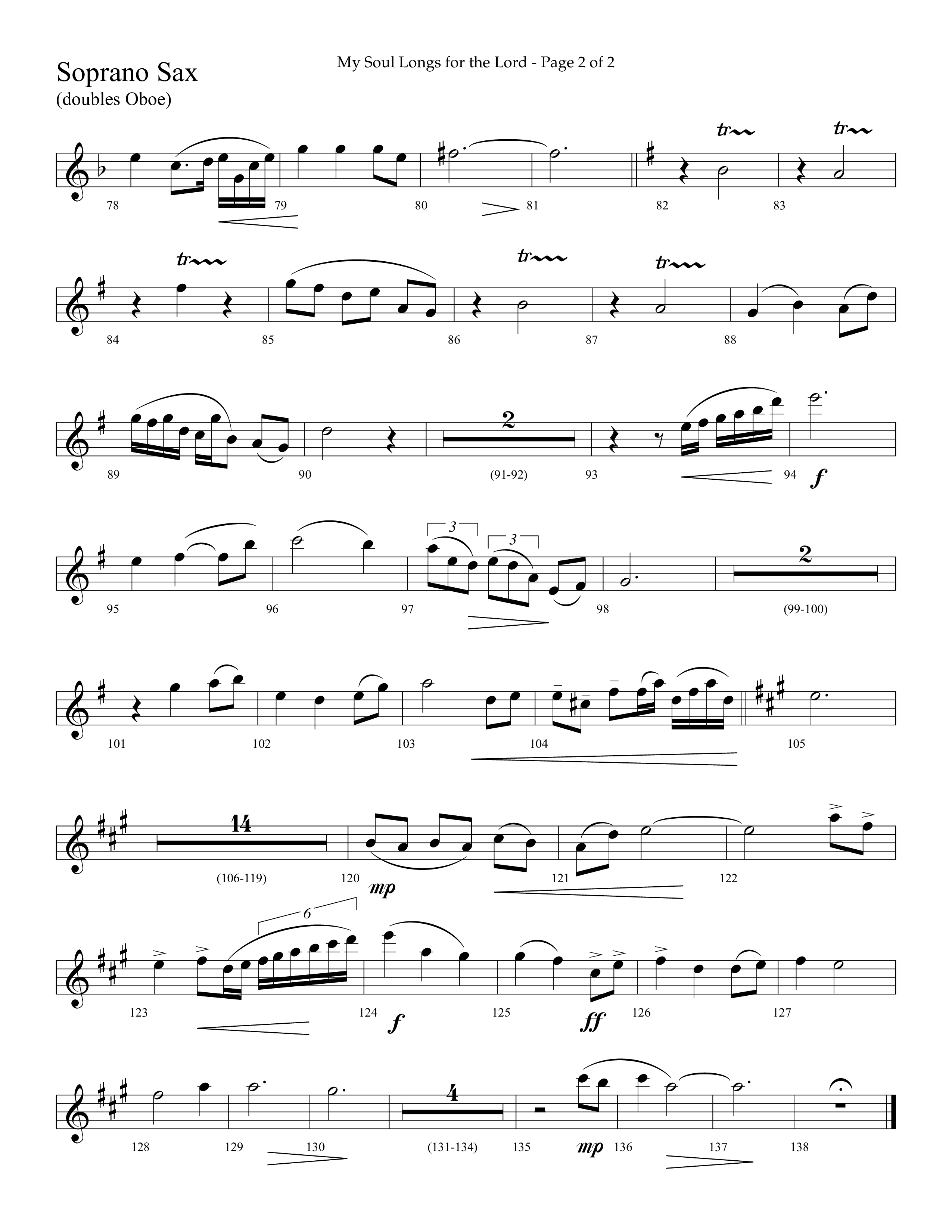 My Soul Longs For The Lord (Choral Anthem SATB) Soprano Sax (Lifeway Choral / Arr. David Hamilton)