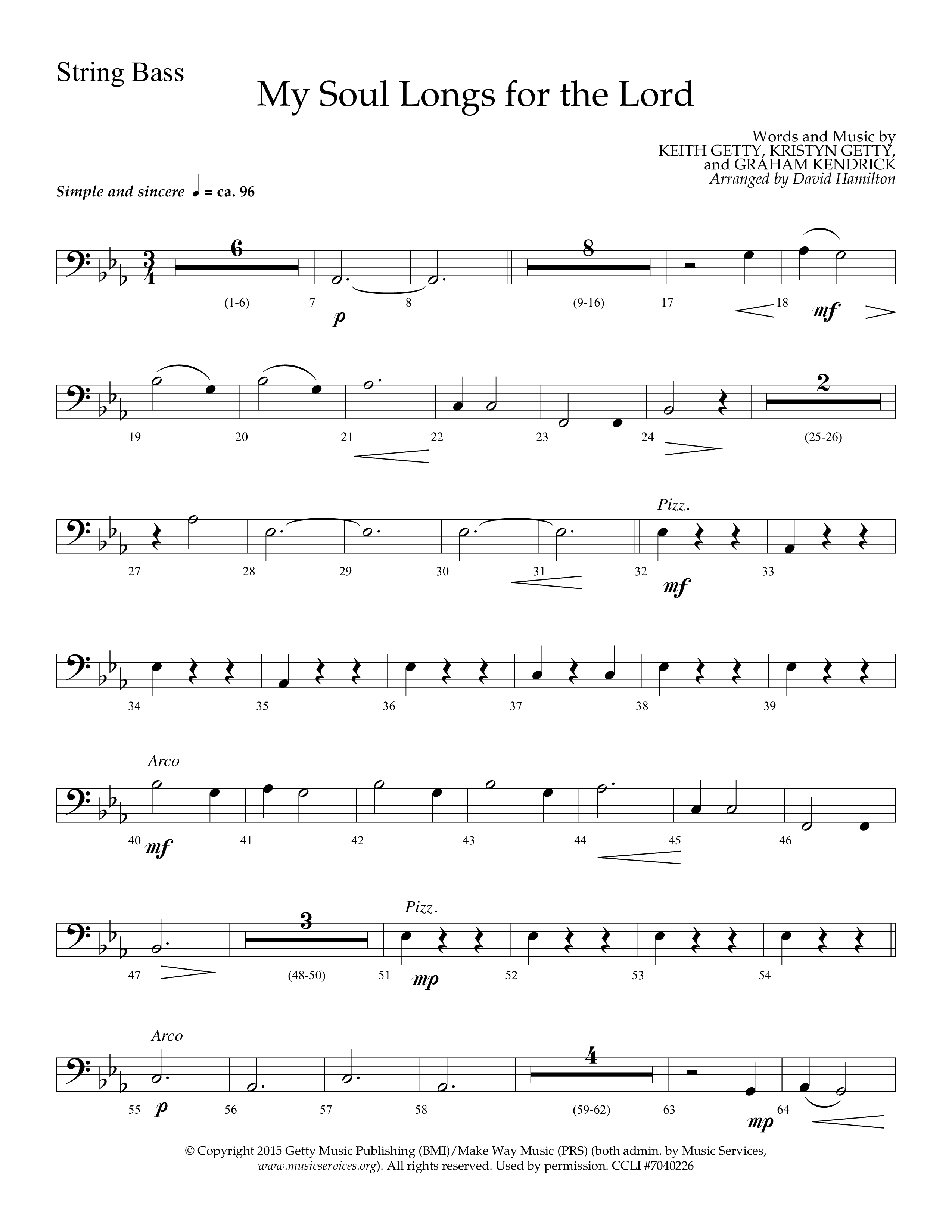 My Soul Longs For The Lord (Choral Anthem SATB) String Bass (Lifeway Choral / Arr. David Hamilton)