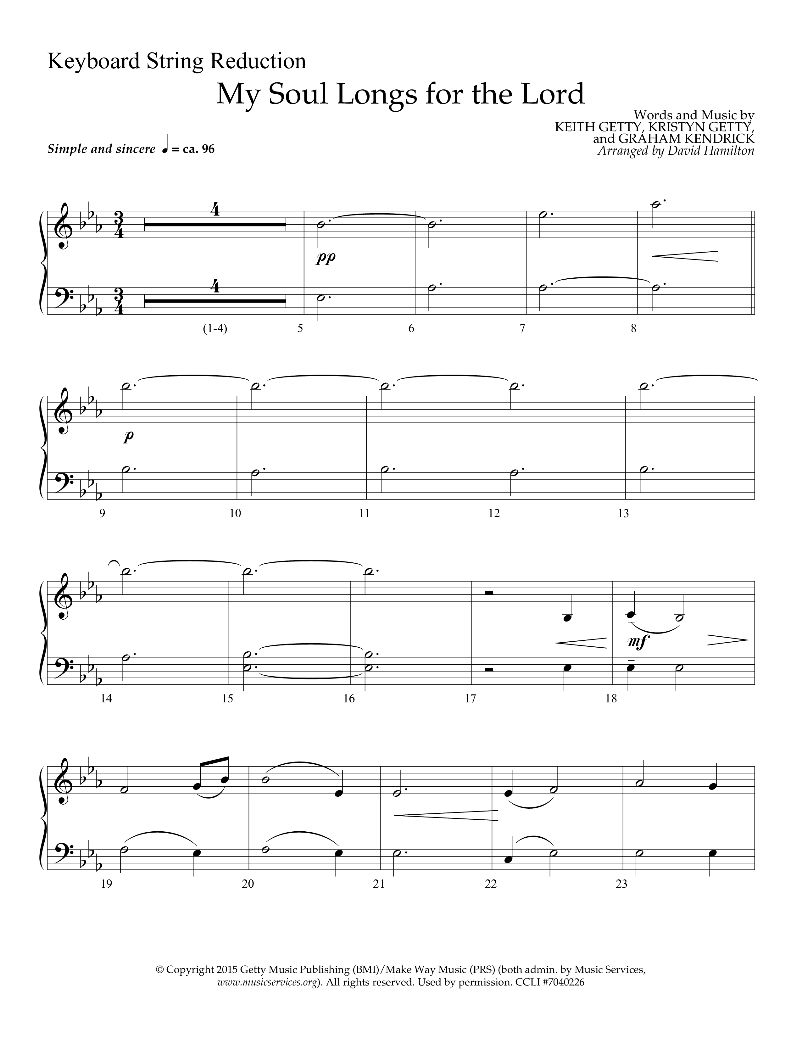 My Soul Longs For The Lord (Choral Anthem SATB) String Reduction (Lifeway Choral / Arr. David Hamilton)