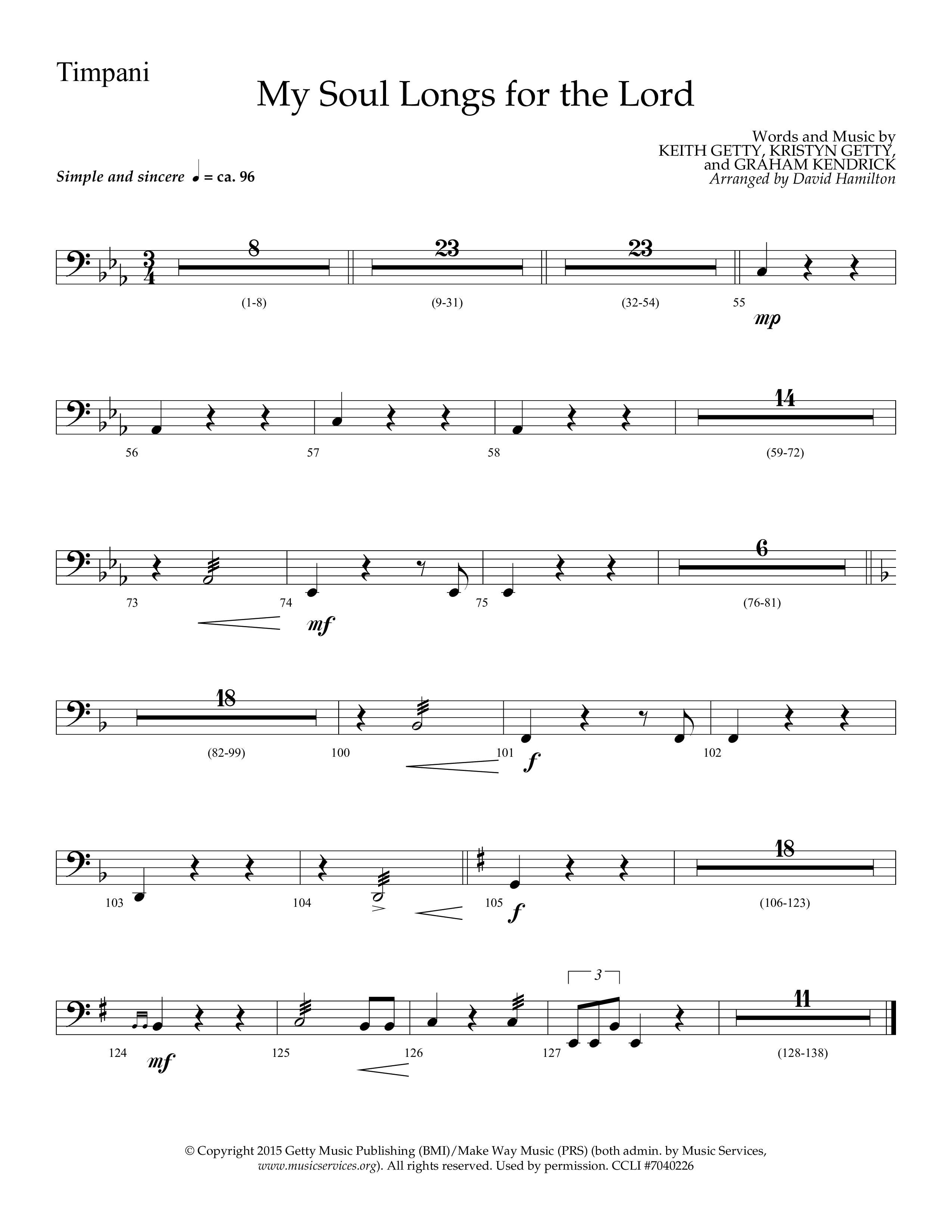 My Soul Longs For The Lord (Choral Anthem SATB) Timpani (Lifeway Choral / Arr. David Hamilton)