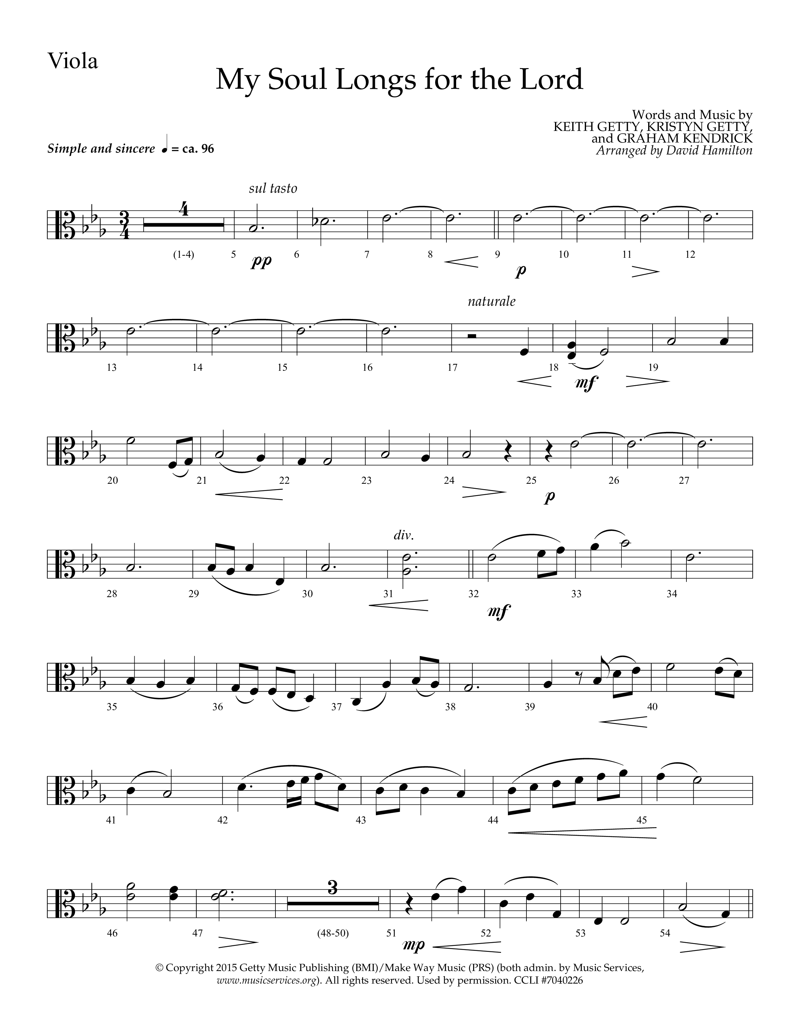 My Soul Longs For The Lord (Choral Anthem SATB) Viola (Lifeway Choral / Arr. David Hamilton)