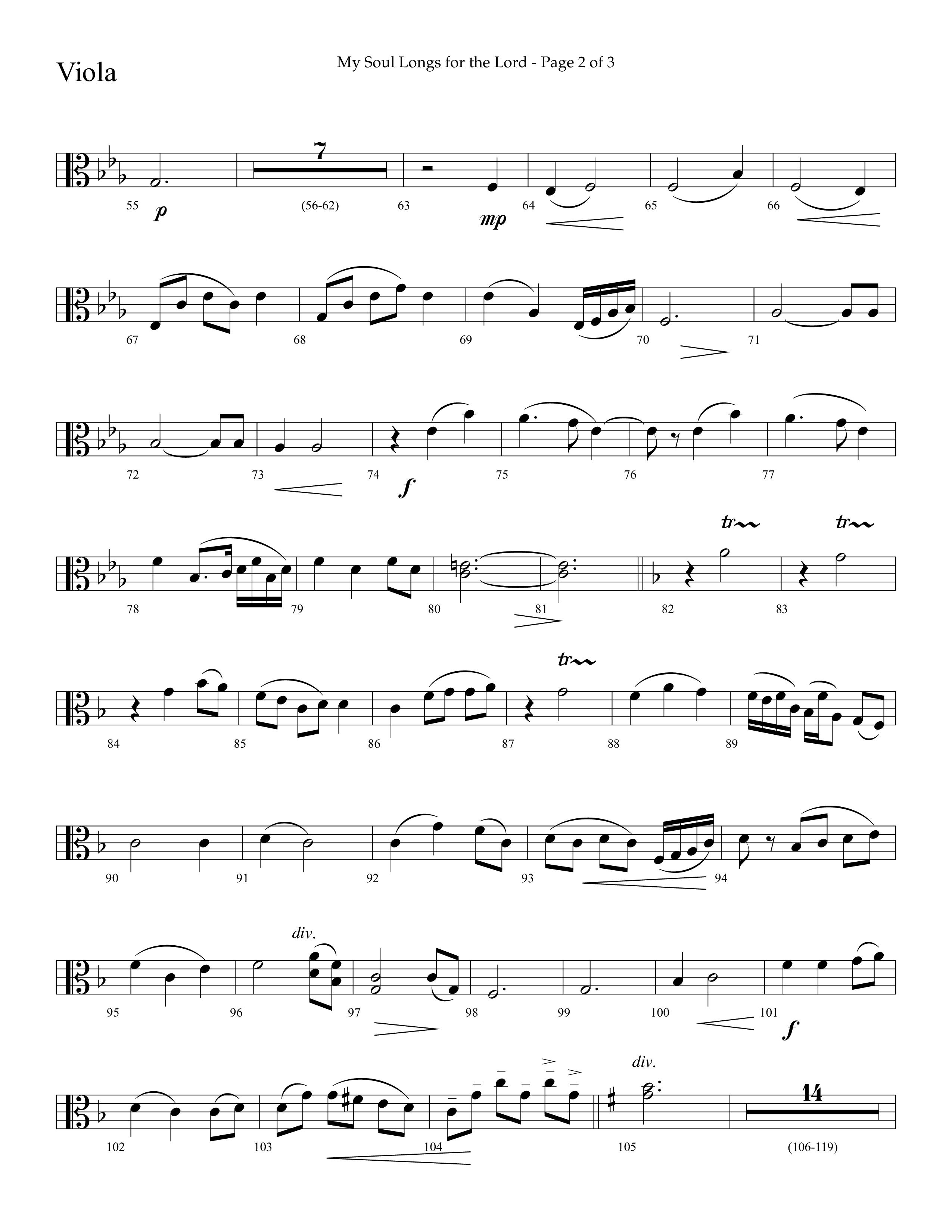 My Soul Longs For The Lord (Choral Anthem SATB) Viola (Lifeway Choral / Arr. David Hamilton)