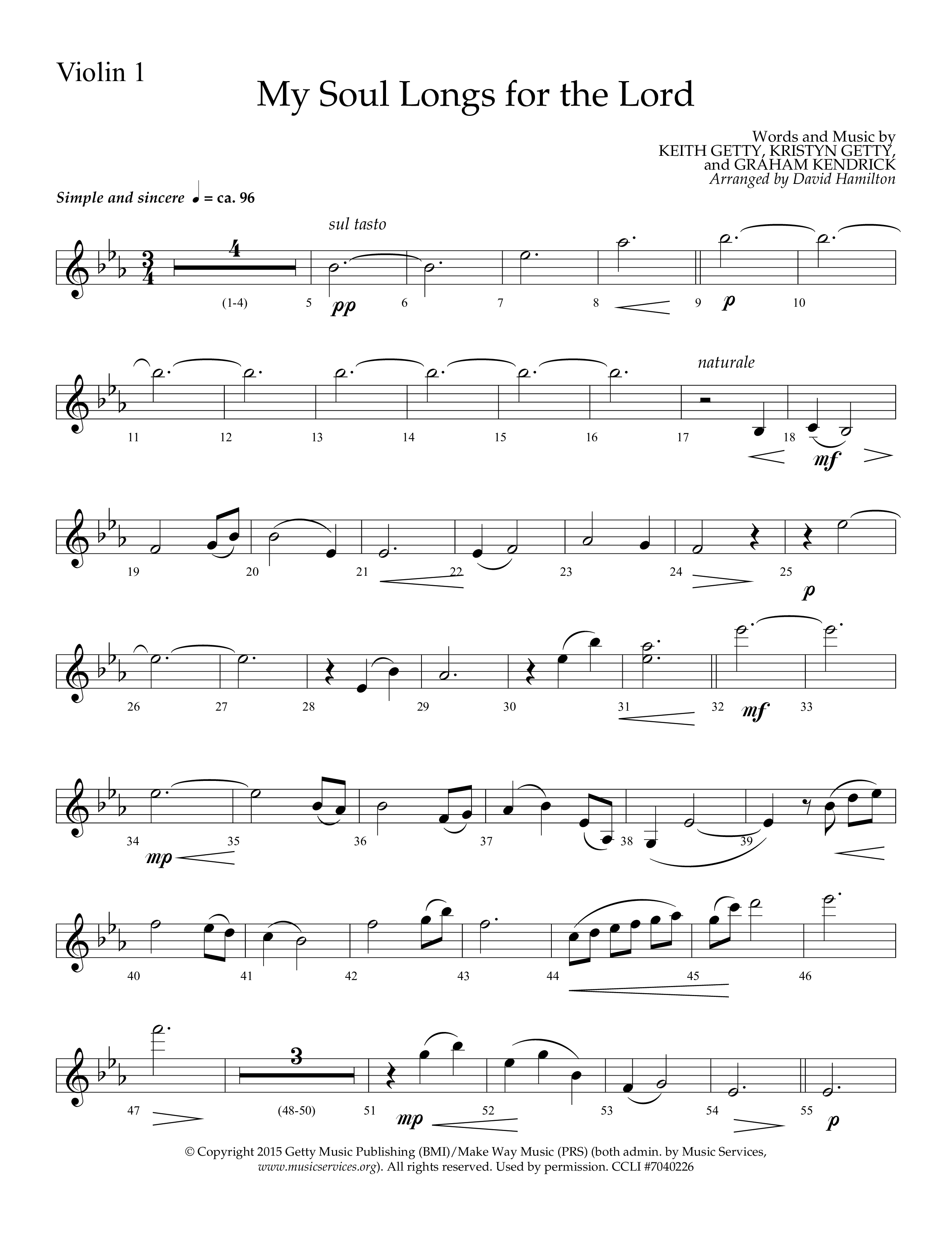 My Soul Longs For The Lord (Choral Anthem SATB) Violin 1 (Lifeway Choral / Arr. David Hamilton)