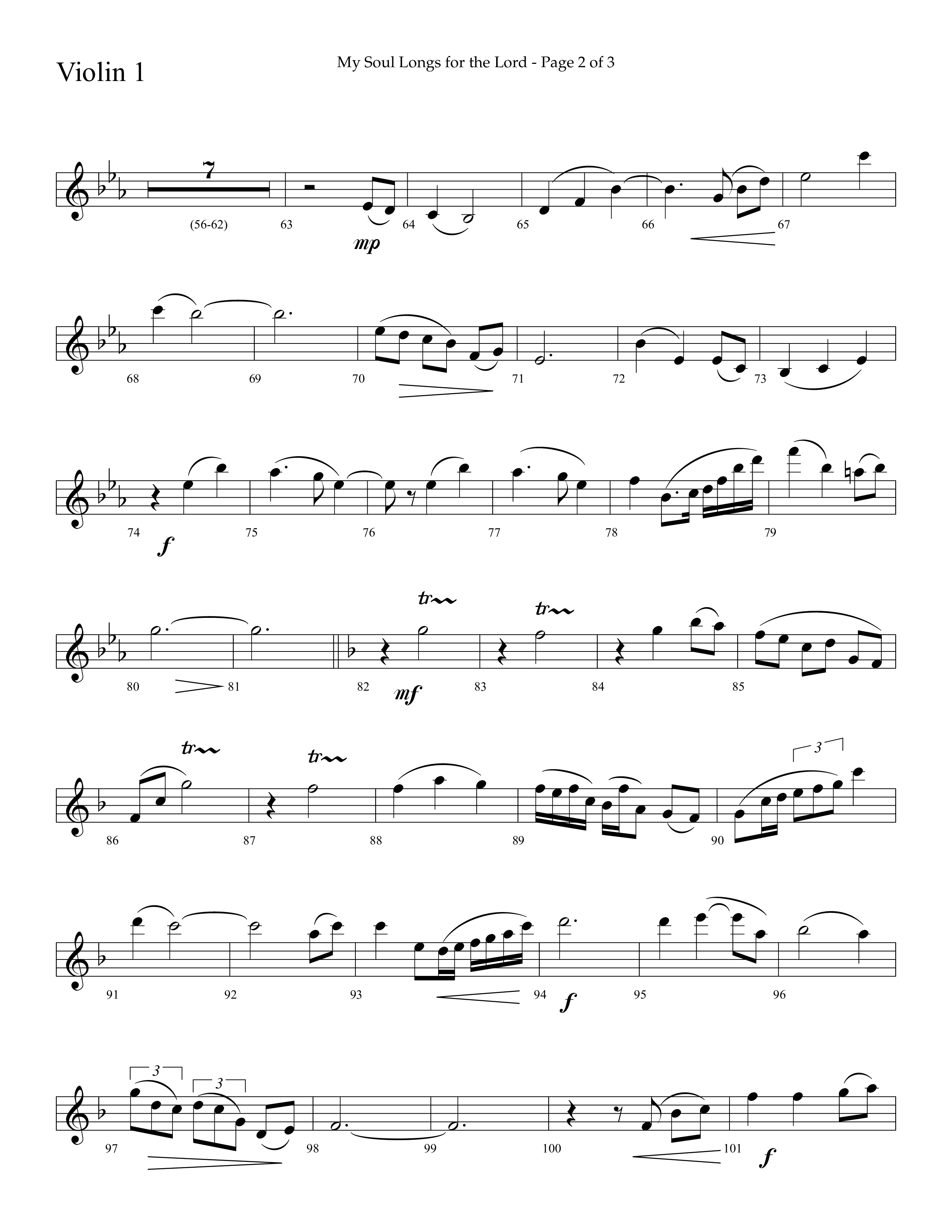 My Soul Longs For The Lord (Choral Anthem SATB) Violin 1 (Lifeway Choral / Arr. David Hamilton)