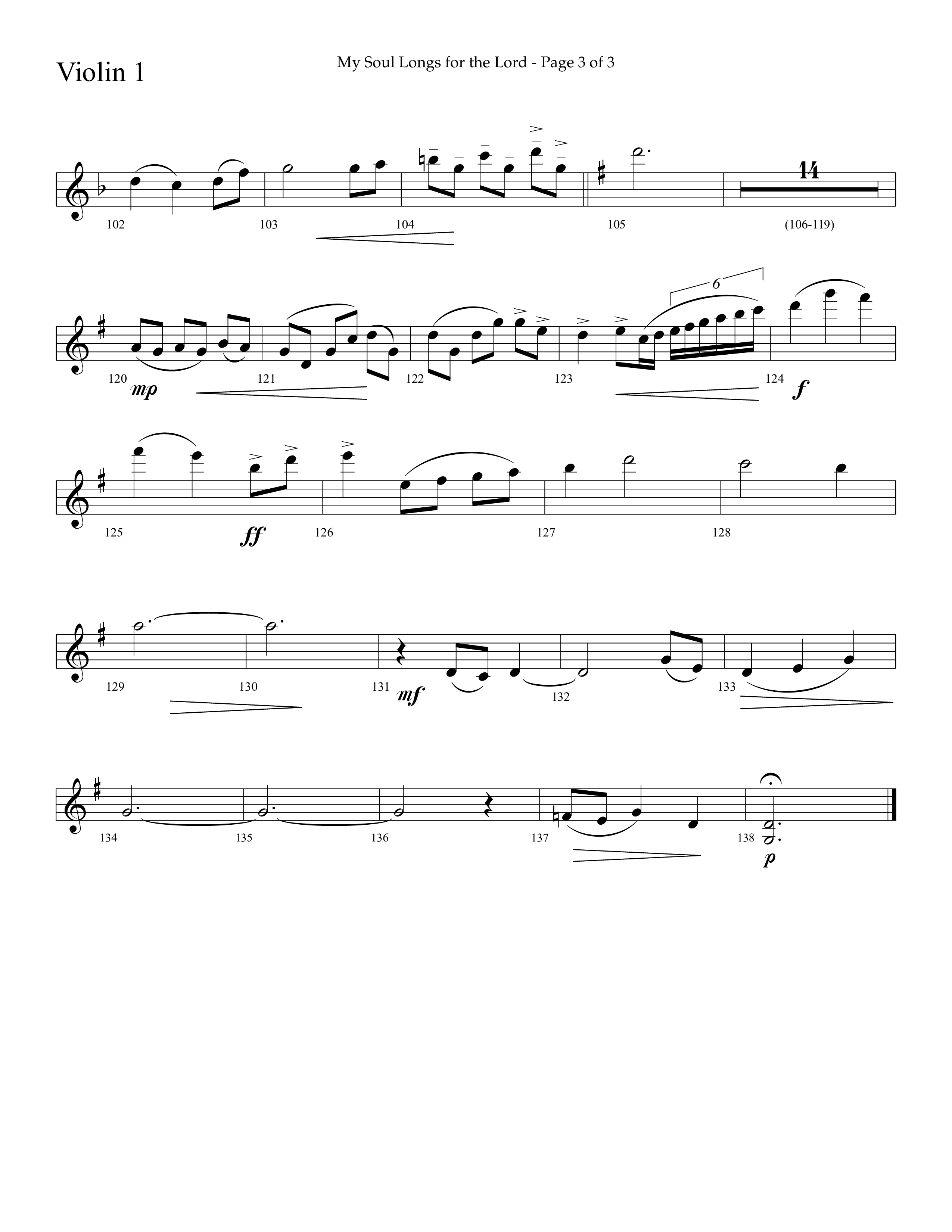 My Soul Longs For The Lord (Choral Anthem SATB) Violin 1 (Lifeway Choral / Arr. David Hamilton)