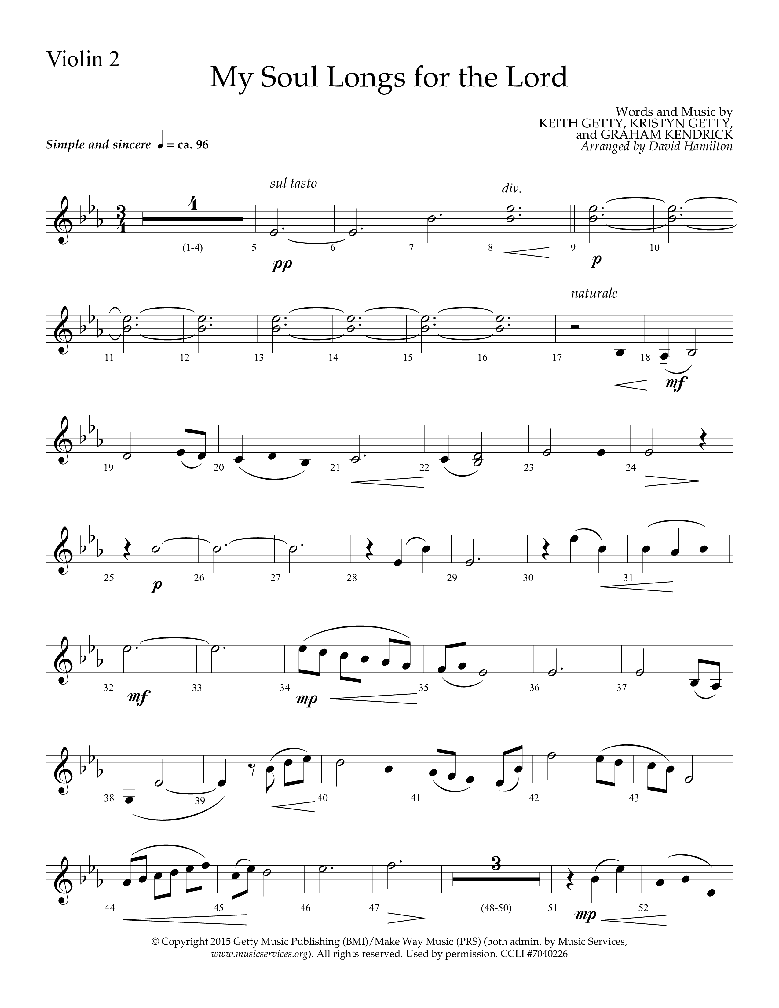 My Soul Longs For The Lord (Choral Anthem SATB) Violin 2 (Lifeway Choral / Arr. David Hamilton)