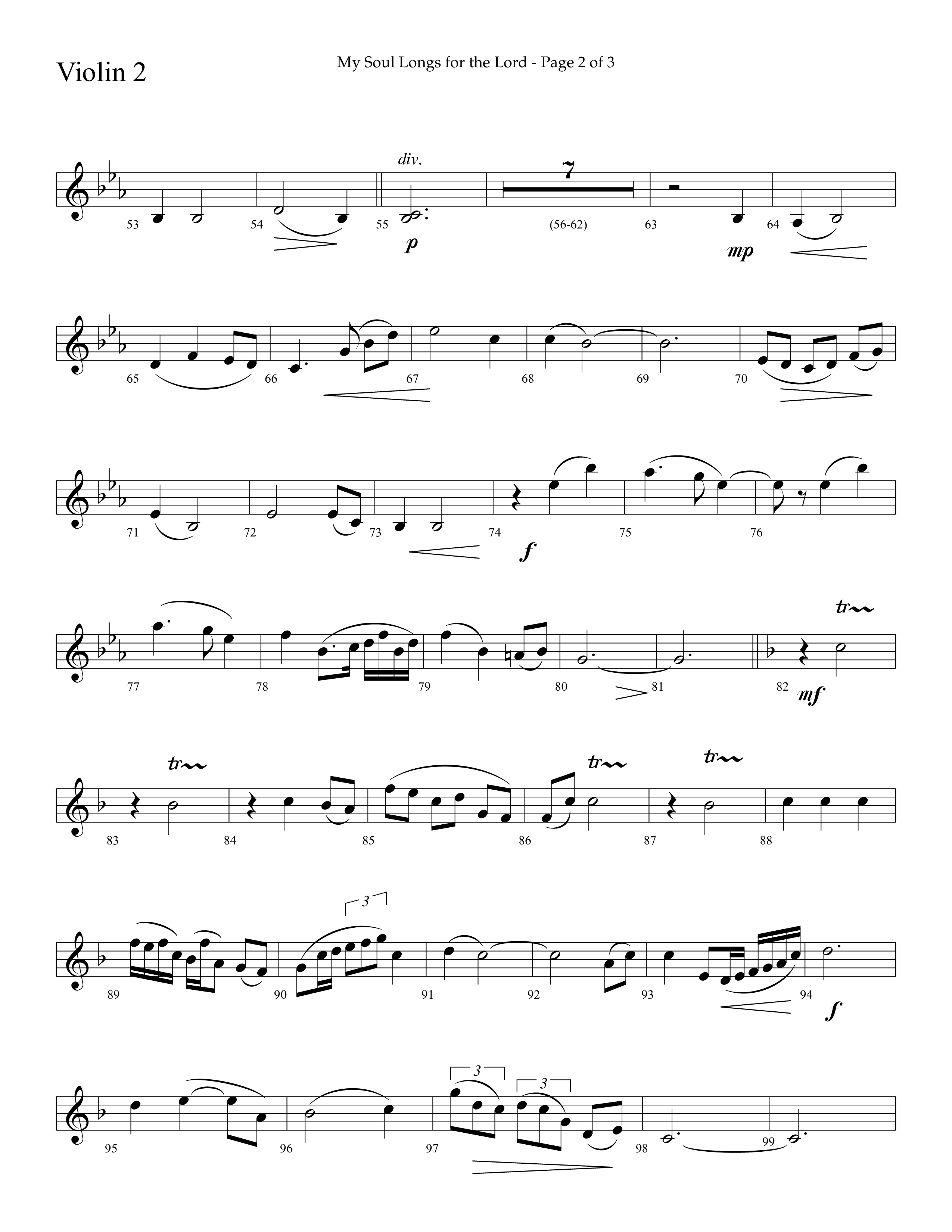 My Soul Longs For The Lord (Choral Anthem SATB) Violin 2 (Lifeway Choral / Arr. David Hamilton)