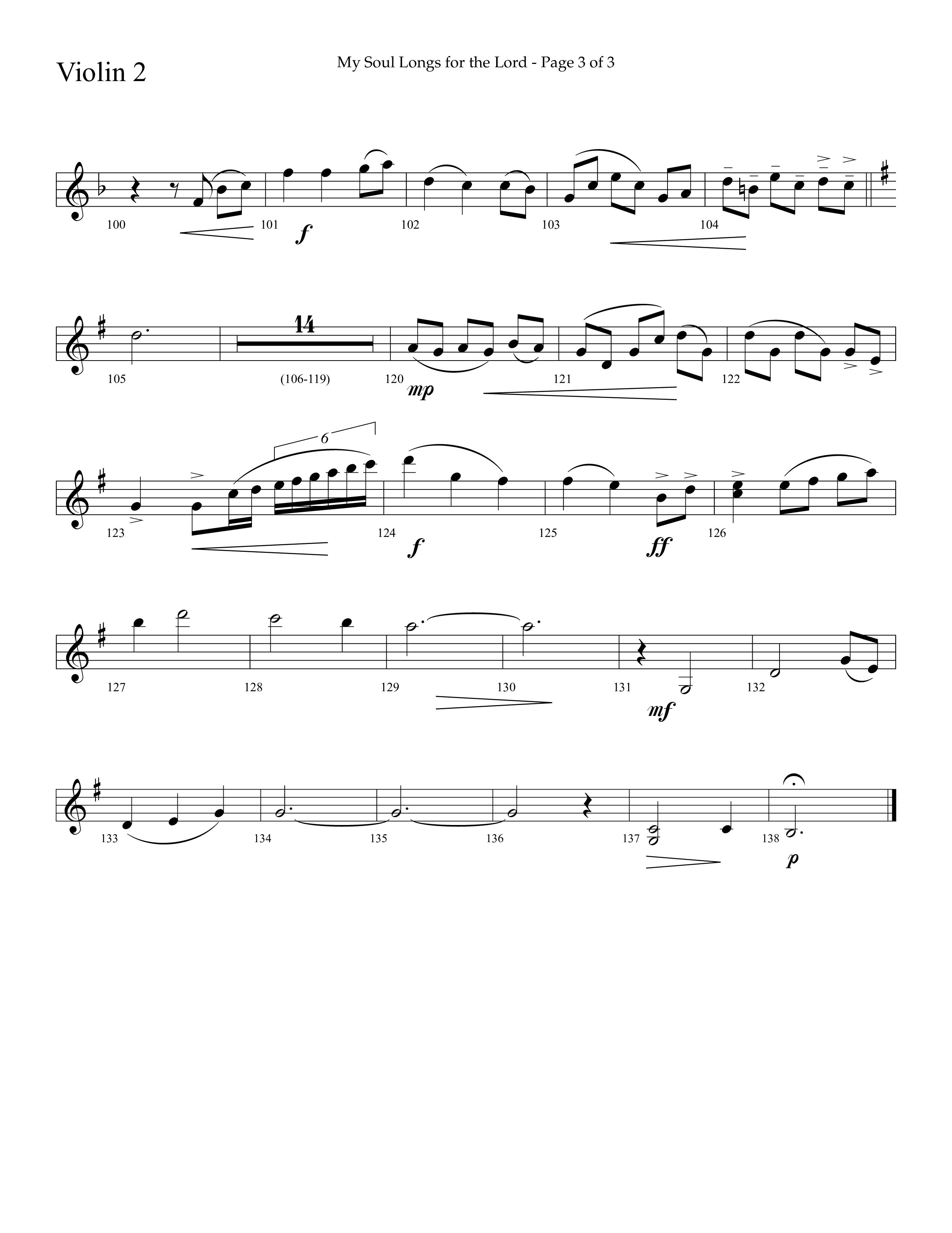 My Soul Longs For The Lord (Choral Anthem SATB) Violin 2 (Lifeway Choral / Arr. David Hamilton)