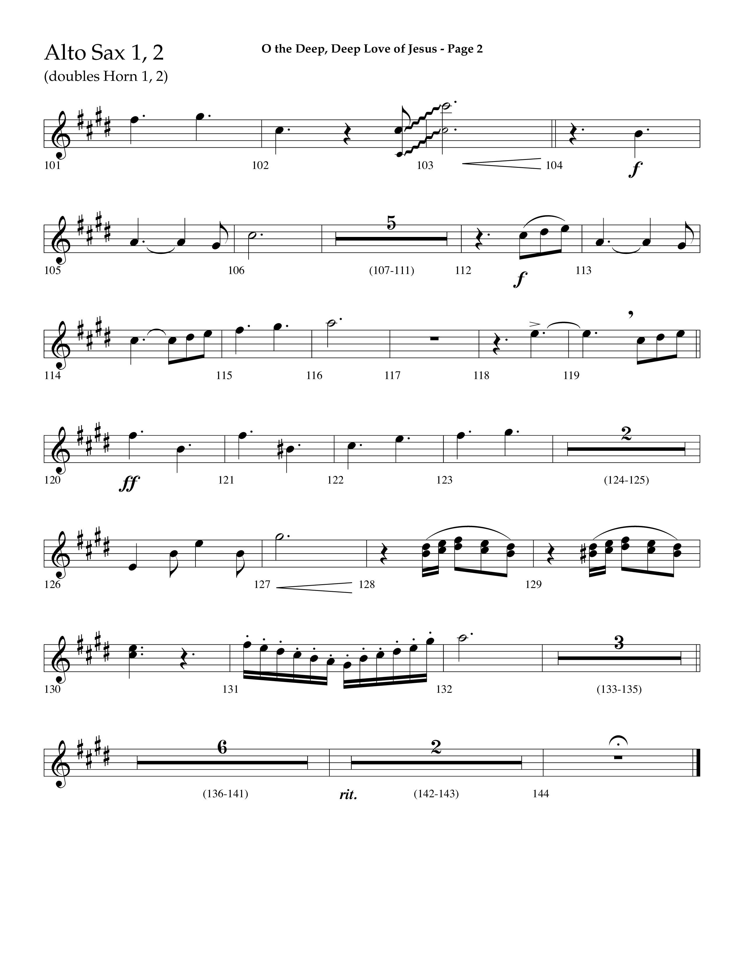 O The Deep Deep Love Of Jesus (Choral Anthem SATB) Alto Sax 1/2 (Lifeway Choral / Arr. Dave Williamson)