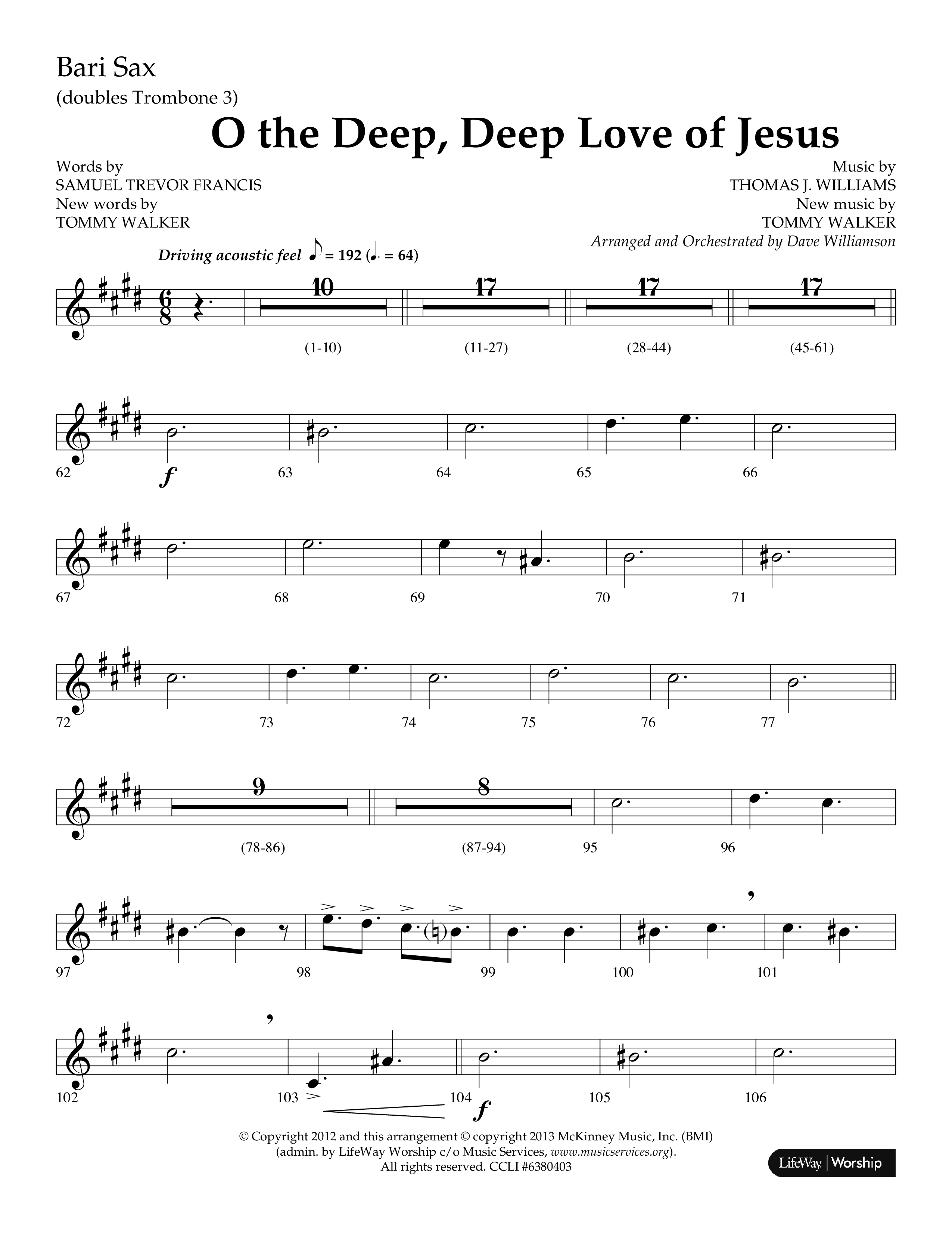 O The Deep Deep Love Of Jesus (Choral Anthem SATB) Bari Sax (Lifeway Choral / Arr. Dave Williamson)
