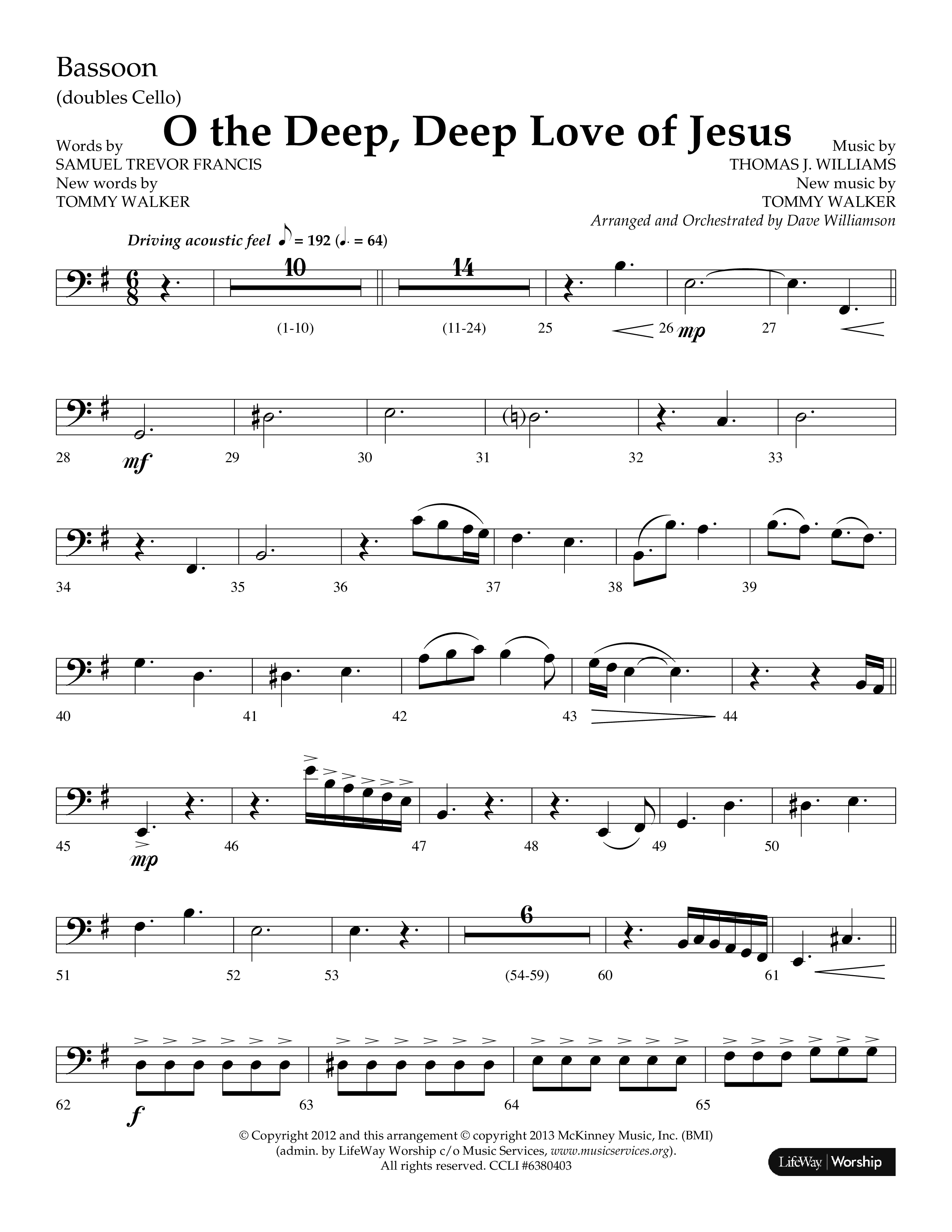 O The Deep Deep Love Of Jesus (Choral Anthem SATB) Bassoon (Lifeway Choral / Arr. Dave Williamson)