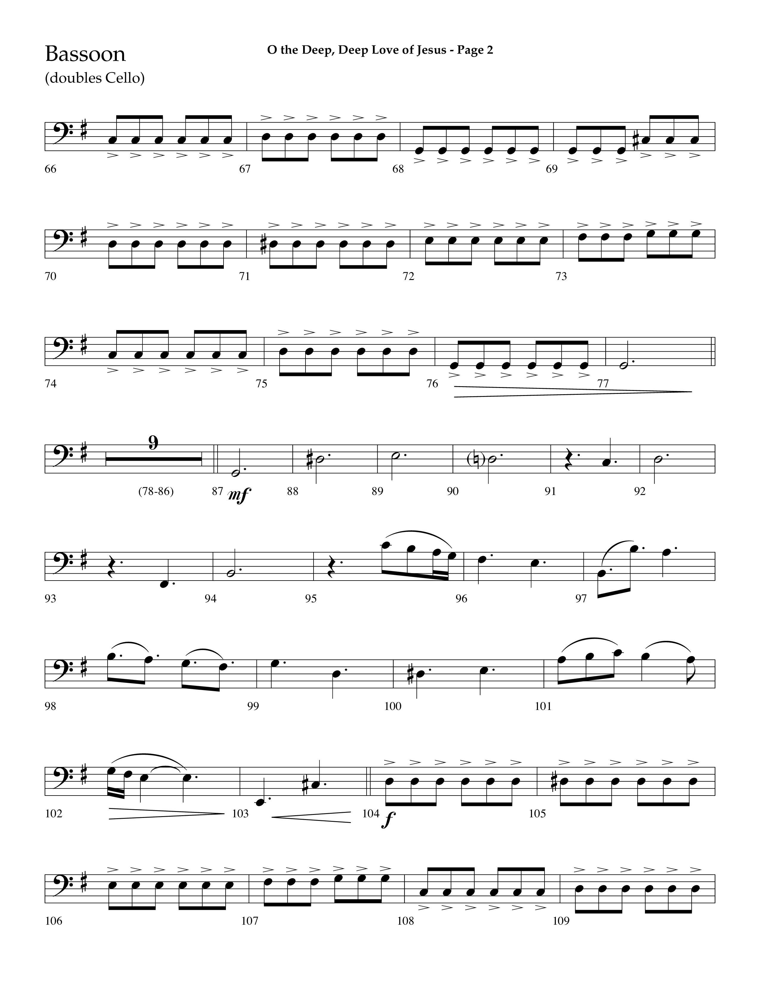 O The Deep Deep Love Of Jesus (Choral Anthem SATB) Bassoon (Lifeway Choral / Arr. Dave Williamson)