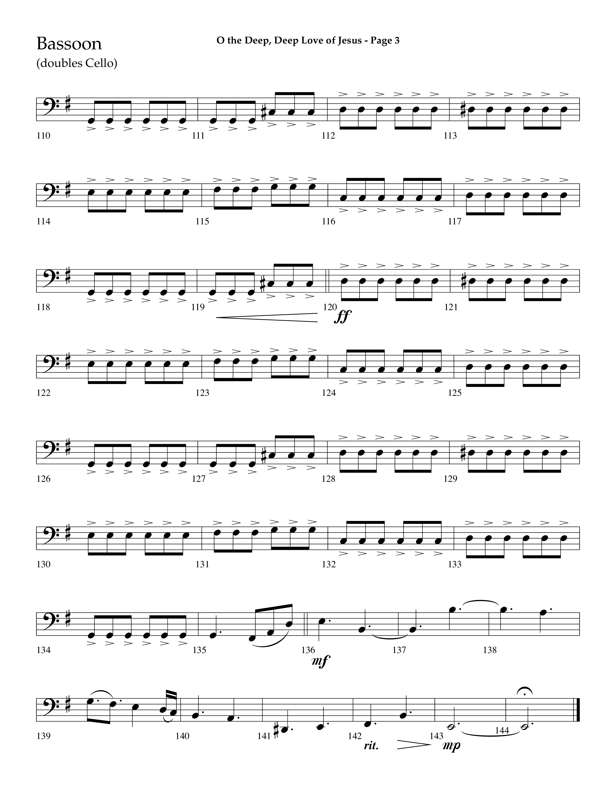 O The Deep Deep Love Of Jesus (Choral Anthem SATB) Bassoon (Lifeway Choral / Arr. Dave Williamson)