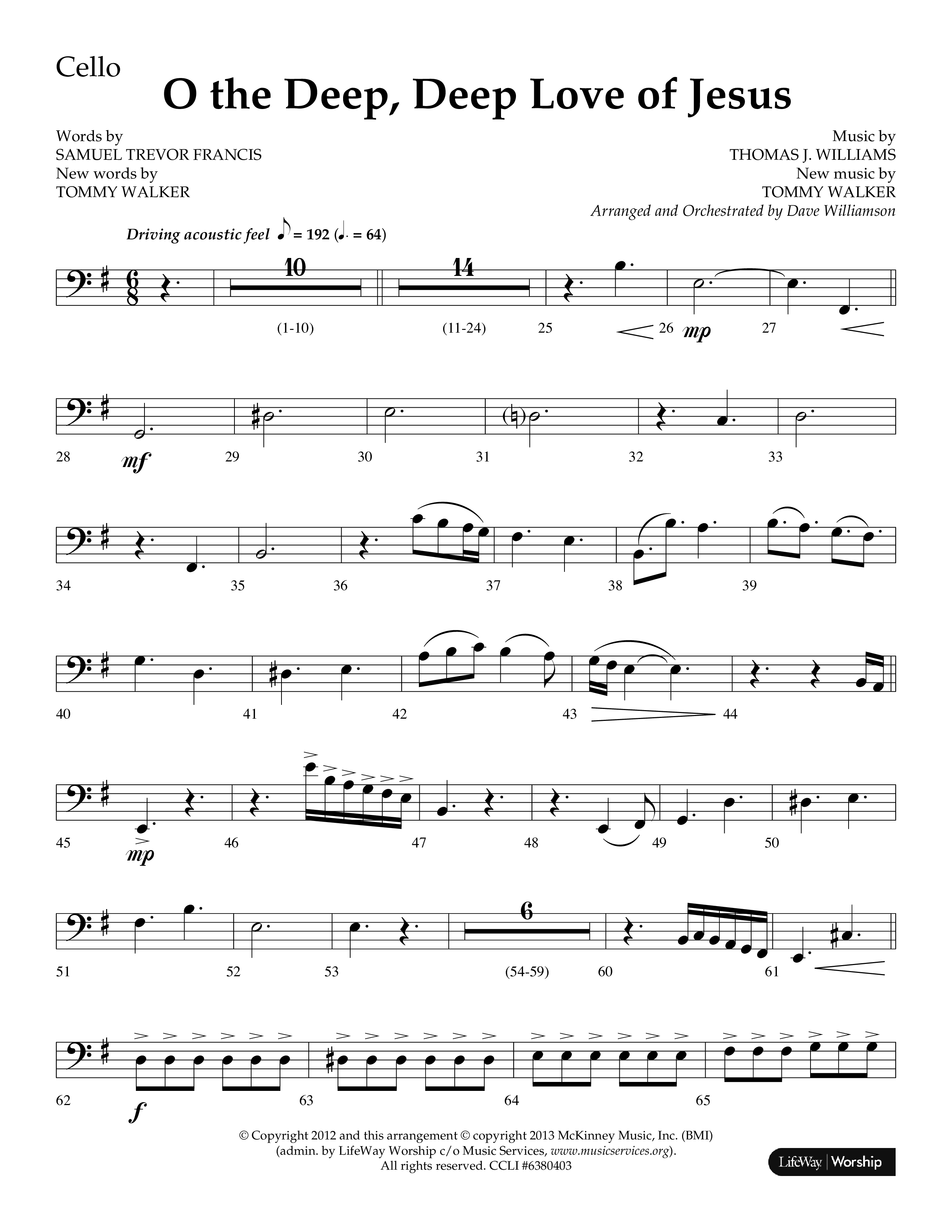 O The Deep Deep Love Of Jesus (Choral Anthem SATB) Cello (Lifeway Choral / Arr. Dave Williamson)