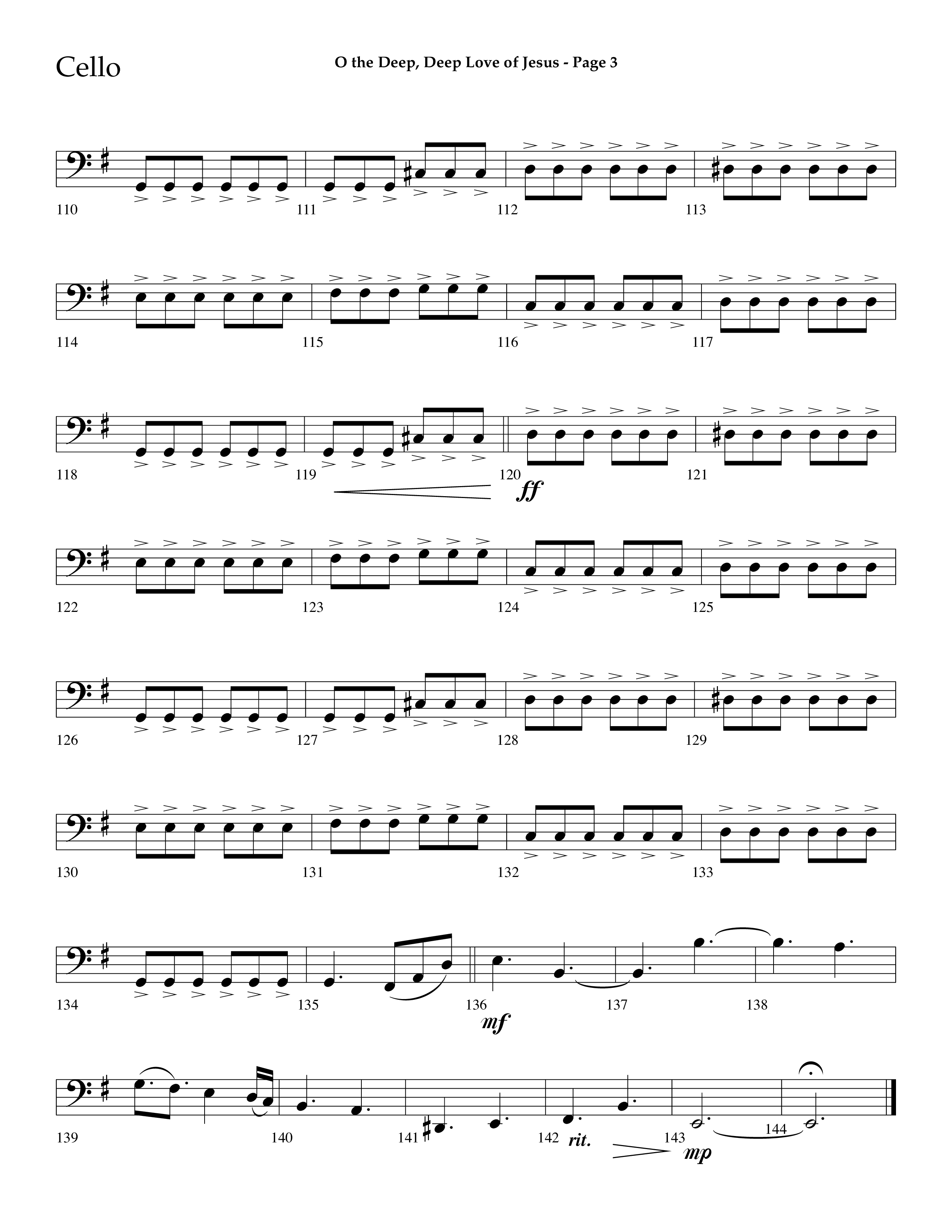 O The Deep Deep Love Of Jesus (Choral Anthem SATB) Cello (Lifeway Choral / Arr. Dave Williamson)