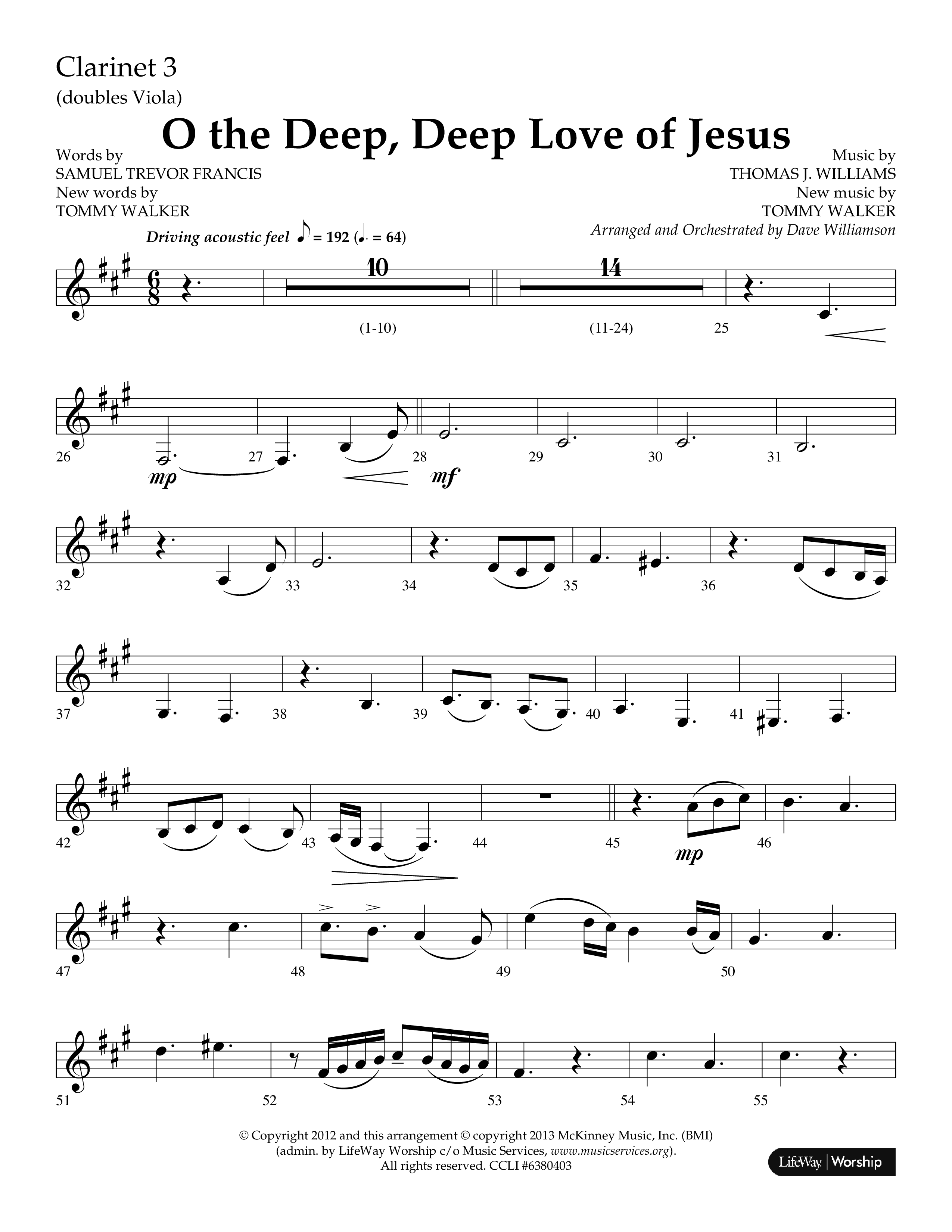 O The Deep Deep Love Of Jesus (Choral Anthem SATB) Clarinet 3 (Lifeway Choral / Arr. Dave Williamson)