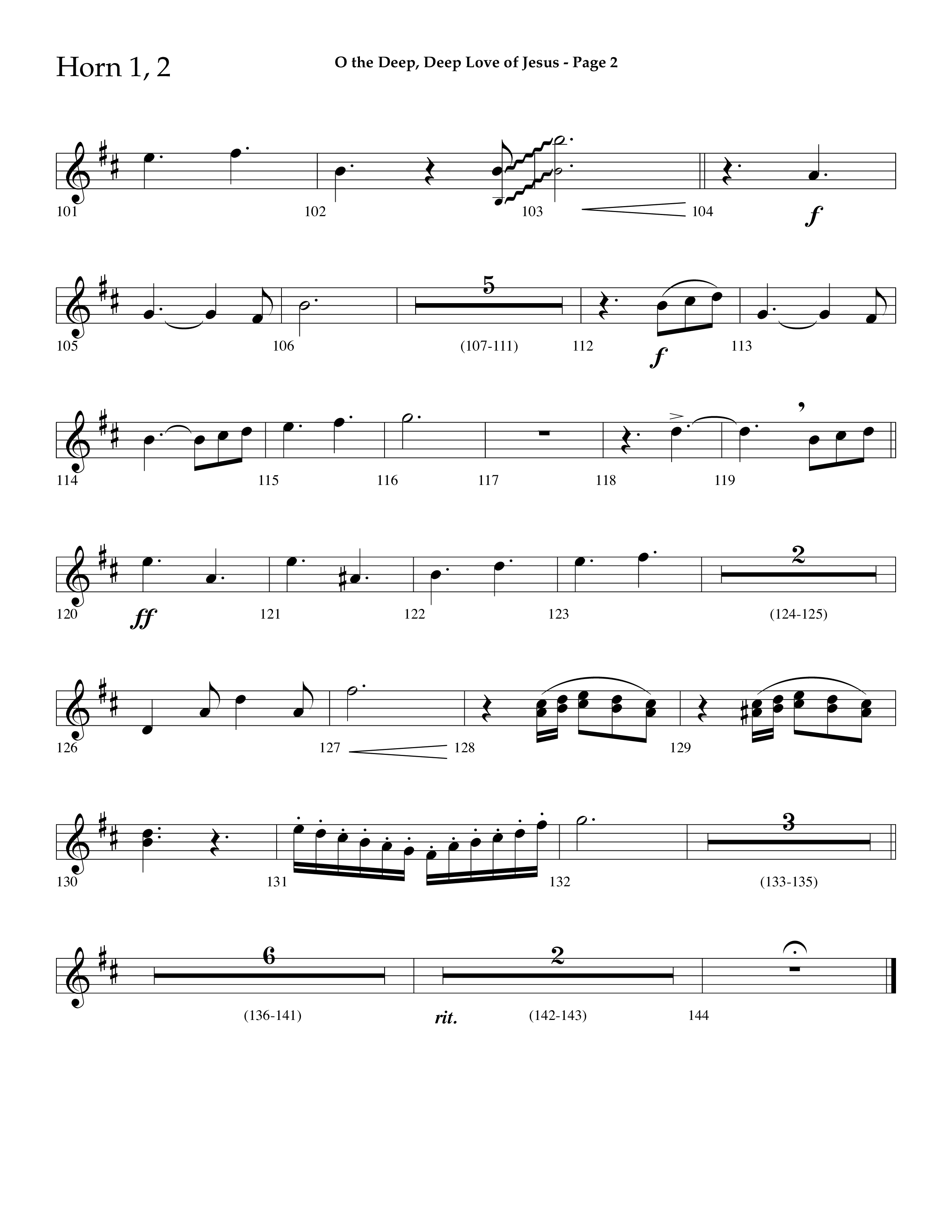 O The Deep Deep Love Of Jesus (Choral Anthem SATB) French Horn 1/2 (Lifeway Choral / Arr. Dave Williamson)