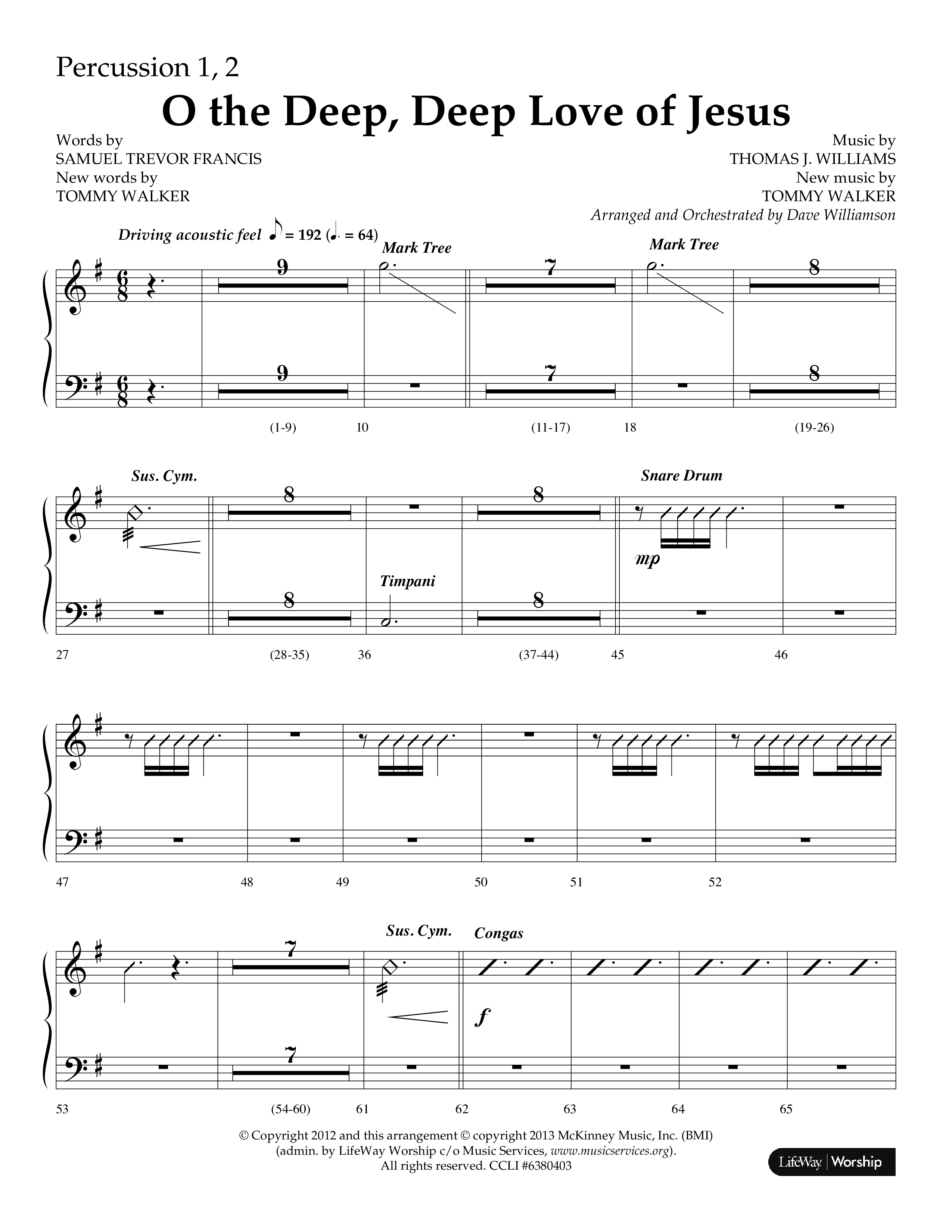 O The Deep Deep Love Of Jesus (Choral Anthem SATB) Percussion 1/2 (Lifeway Choral / Arr. Dave Williamson)