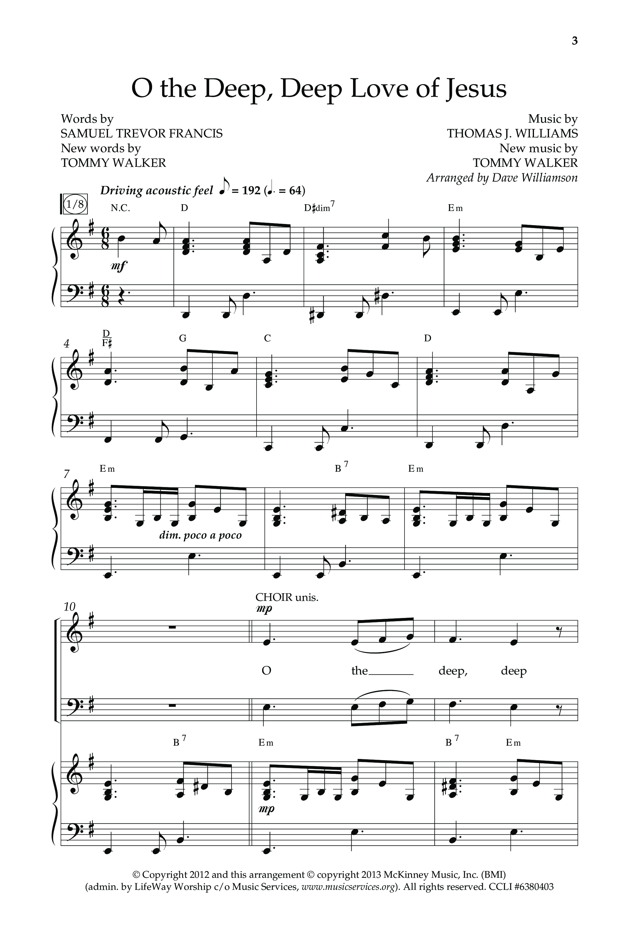 O The Deep Deep Love Of Jesus (Choral Anthem SATB) Anthem (SATB/Piano) (Lifeway Choral / Arr. Dave Williamson)