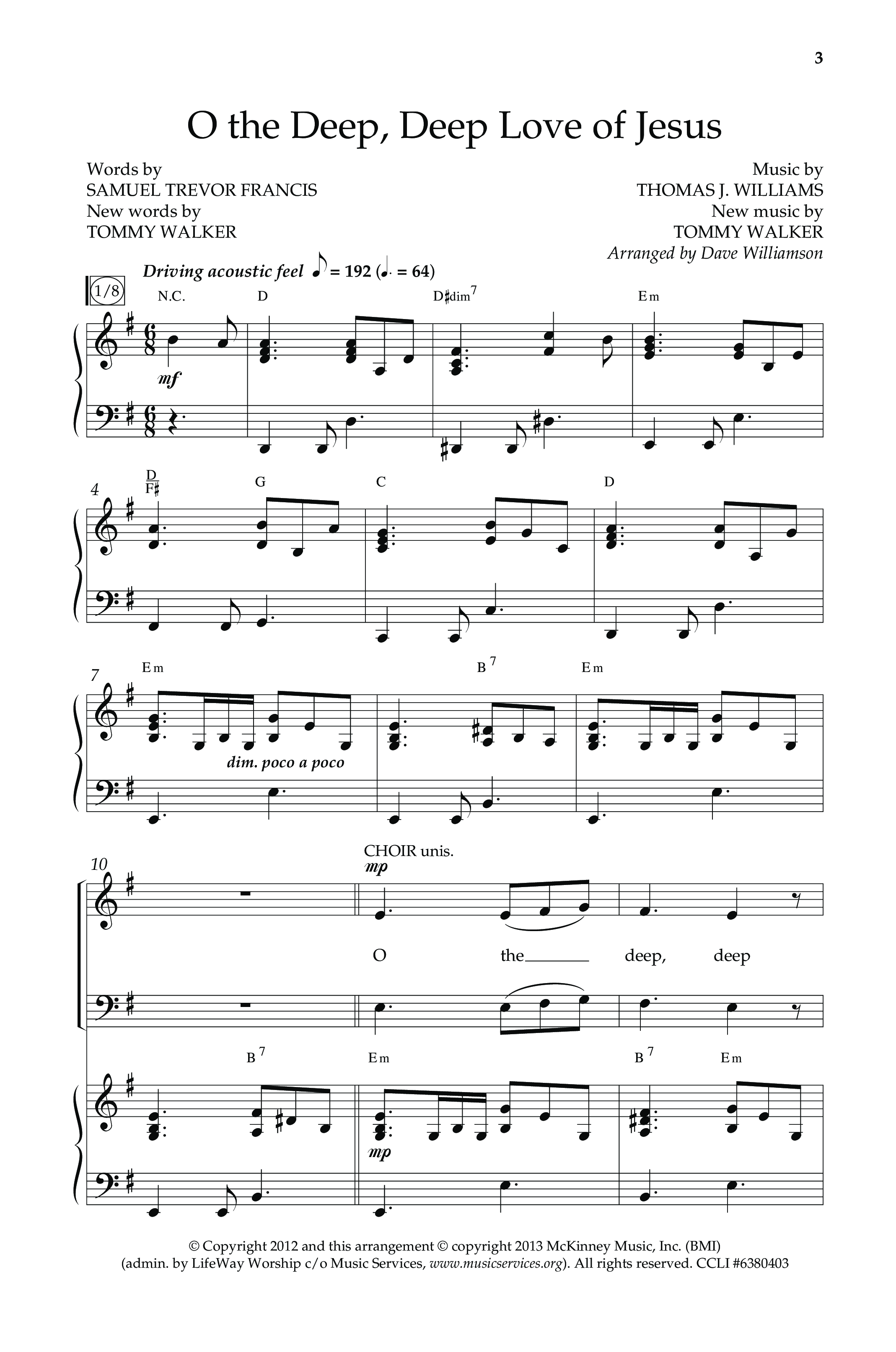 O The Deep Deep Love Of Jesus (Choral Anthem SATB) Anthem (SATB/Piano) (Lifeway Choral / Arr. Dave Williamson)