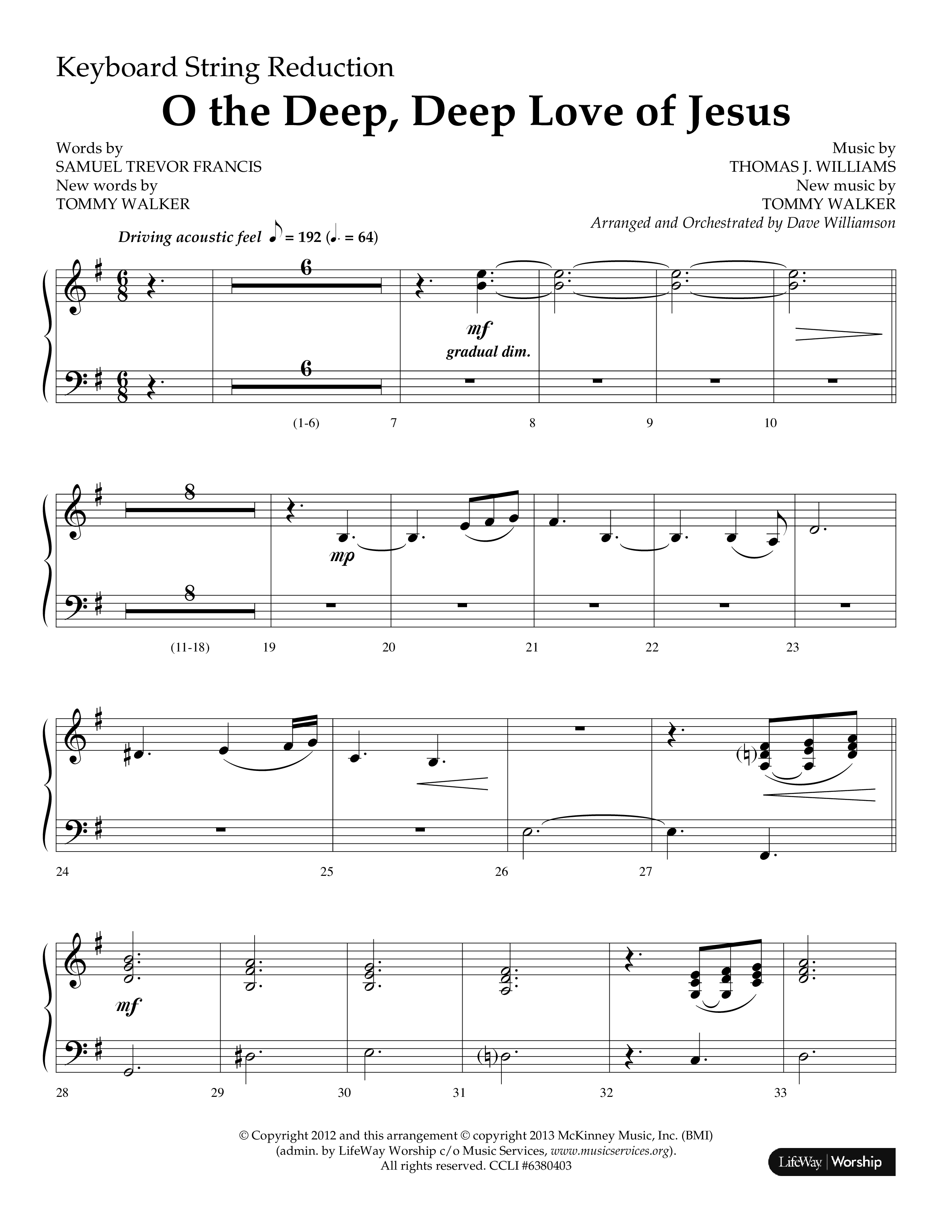 O The Deep Deep Love Of Jesus (Choral Anthem SATB) String Reduction (Lifeway Choral / Arr. Dave Williamson)