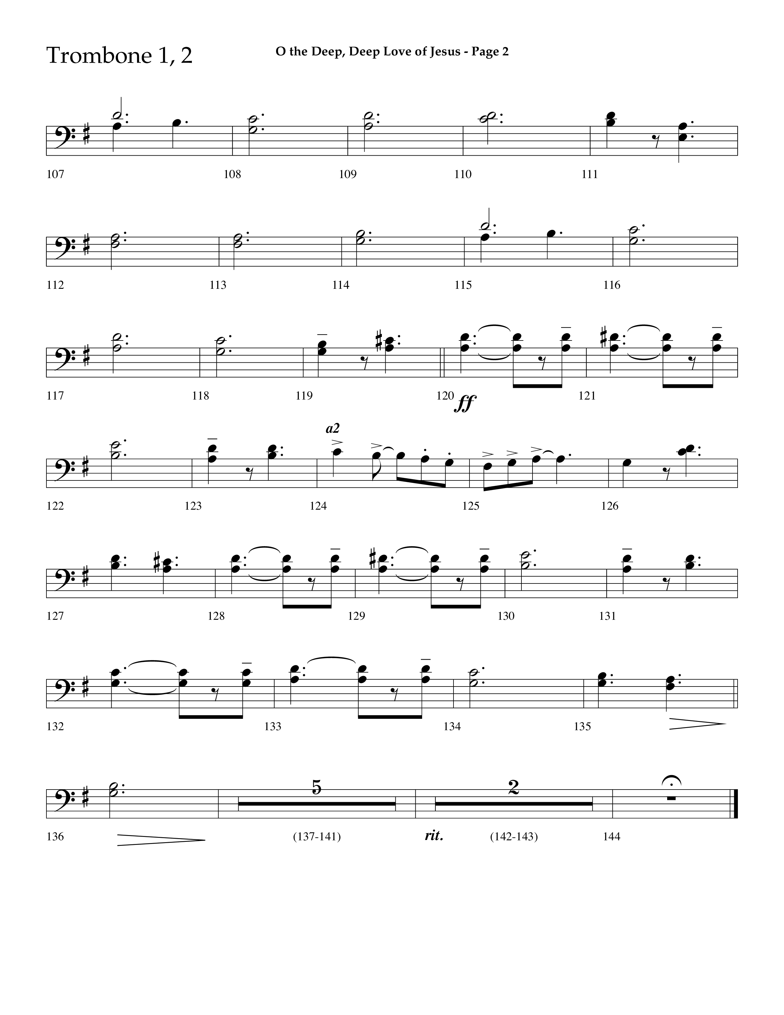 O The Deep Deep Love Of Jesus (Choral Anthem SATB) Trombone 1/2 (Lifeway Choral / Arr. Dave Williamson)