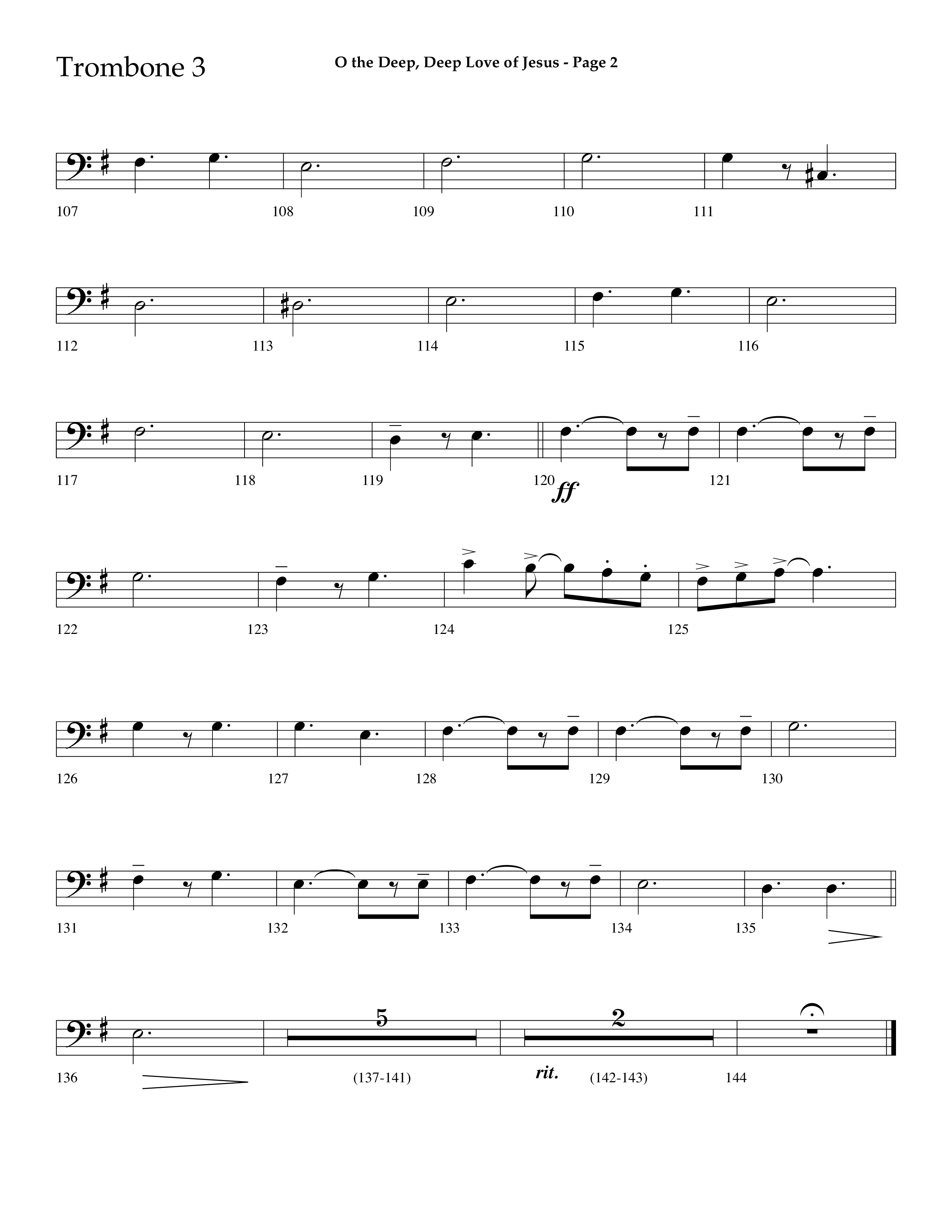 O The Deep Deep Love Of Jesus (Choral Anthem SATB) Trombone 3 (Lifeway Choral / Arr. Dave Williamson)