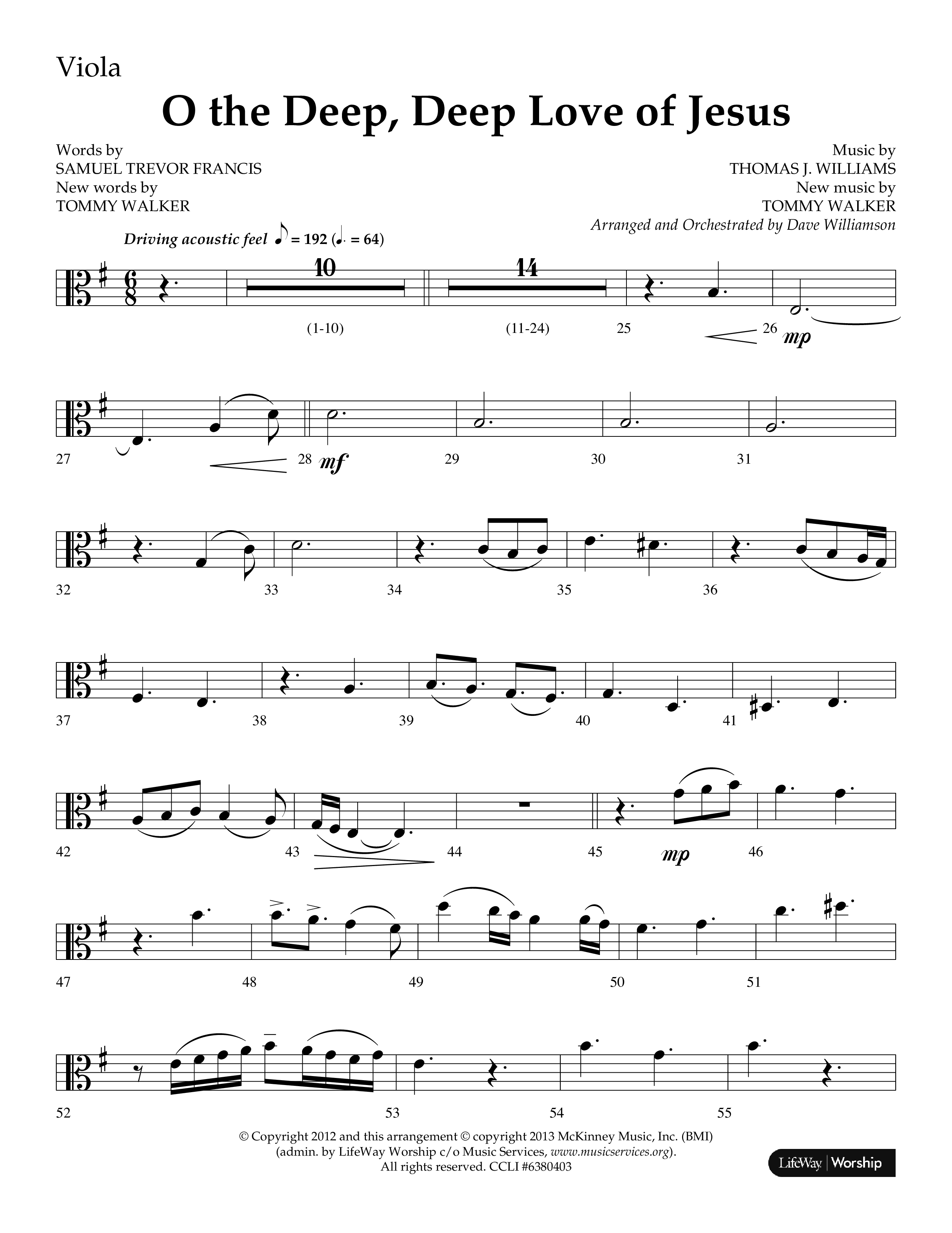 O The Deep Deep Love Of Jesus (Choral Anthem SATB) Viola (Lifeway Choral / Arr. Dave Williamson)