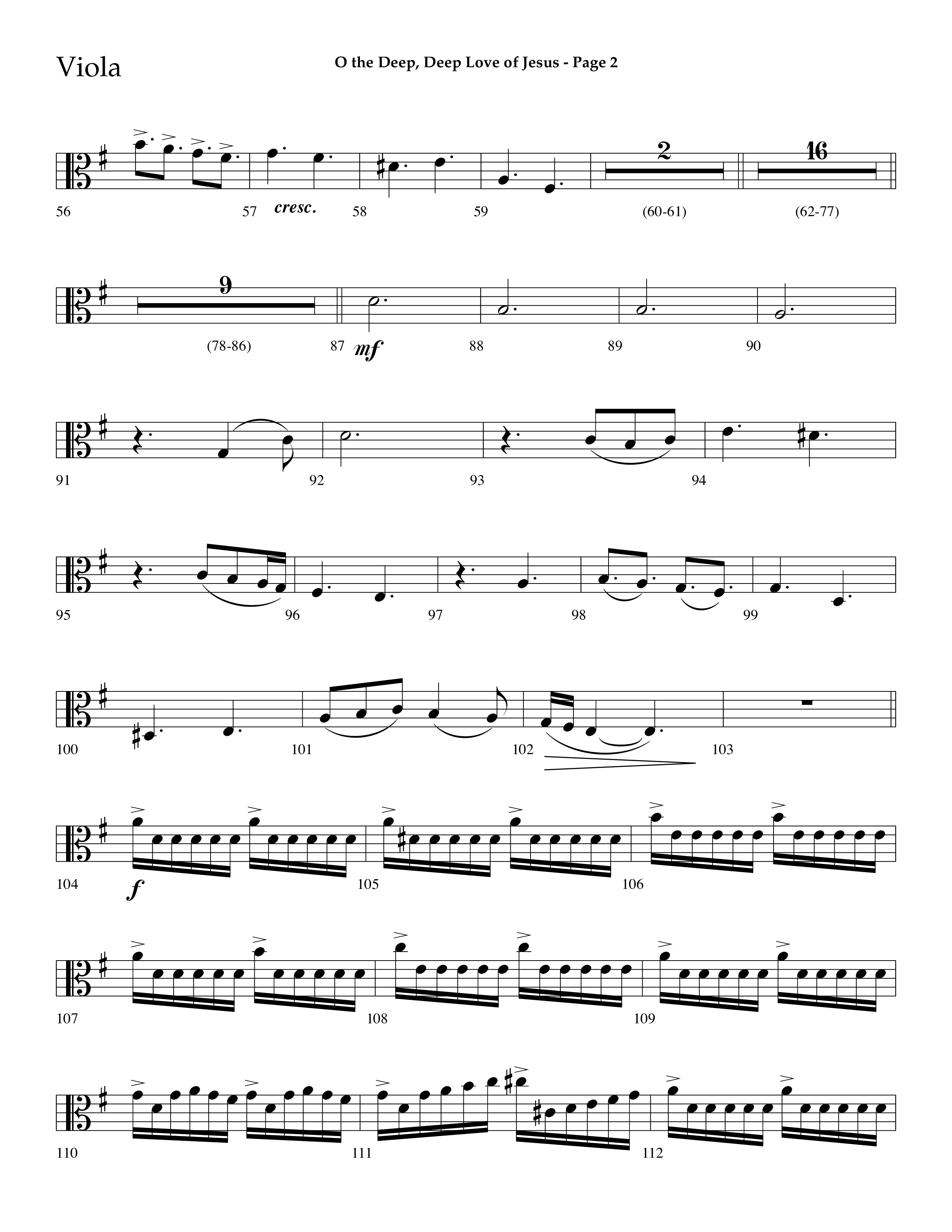 O The Deep Deep Love Of Jesus (Choral Anthem SATB) Viola (Lifeway Choral / Arr. Dave Williamson)