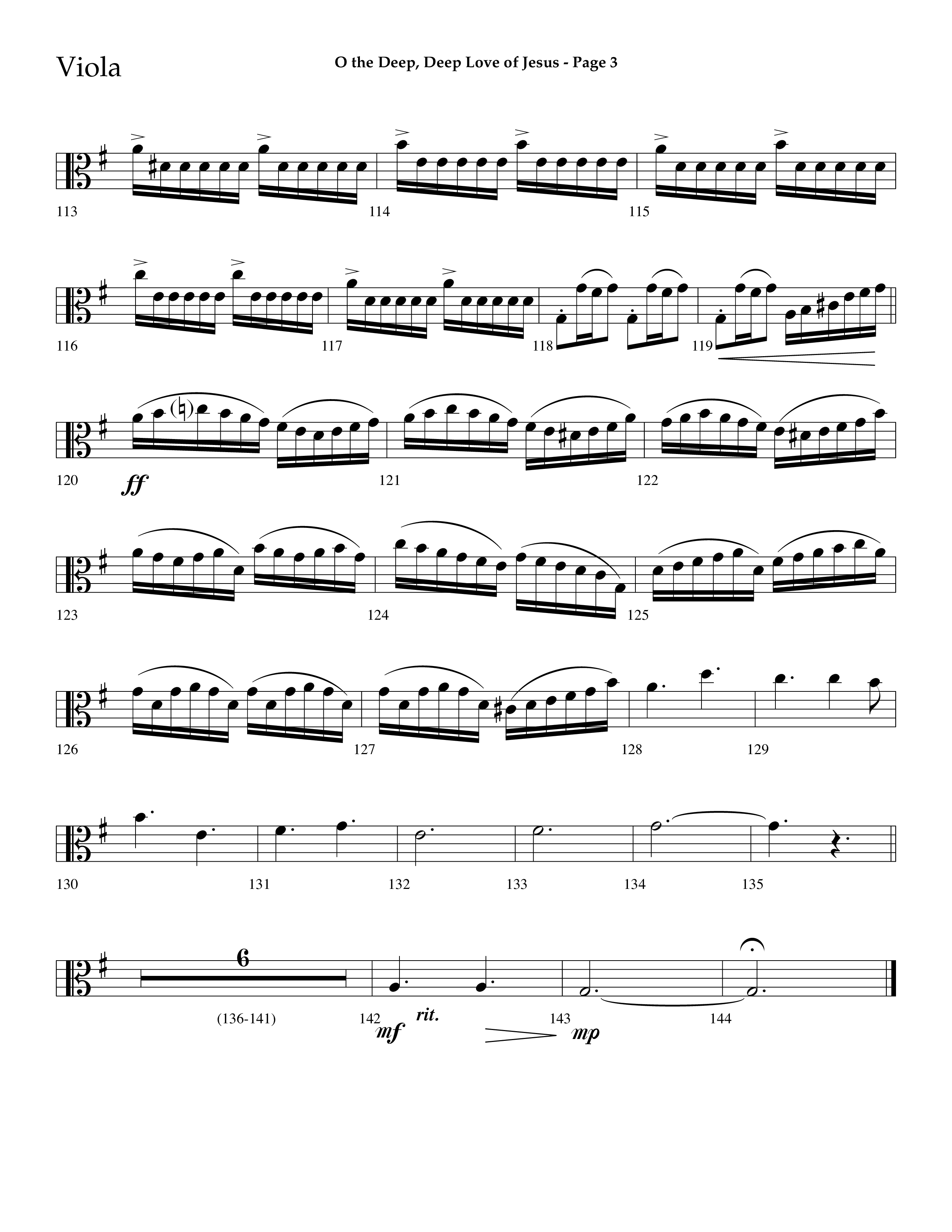 O The Deep Deep Love Of Jesus (Choral Anthem SATB) Viola (Lifeway Choral / Arr. Dave Williamson)