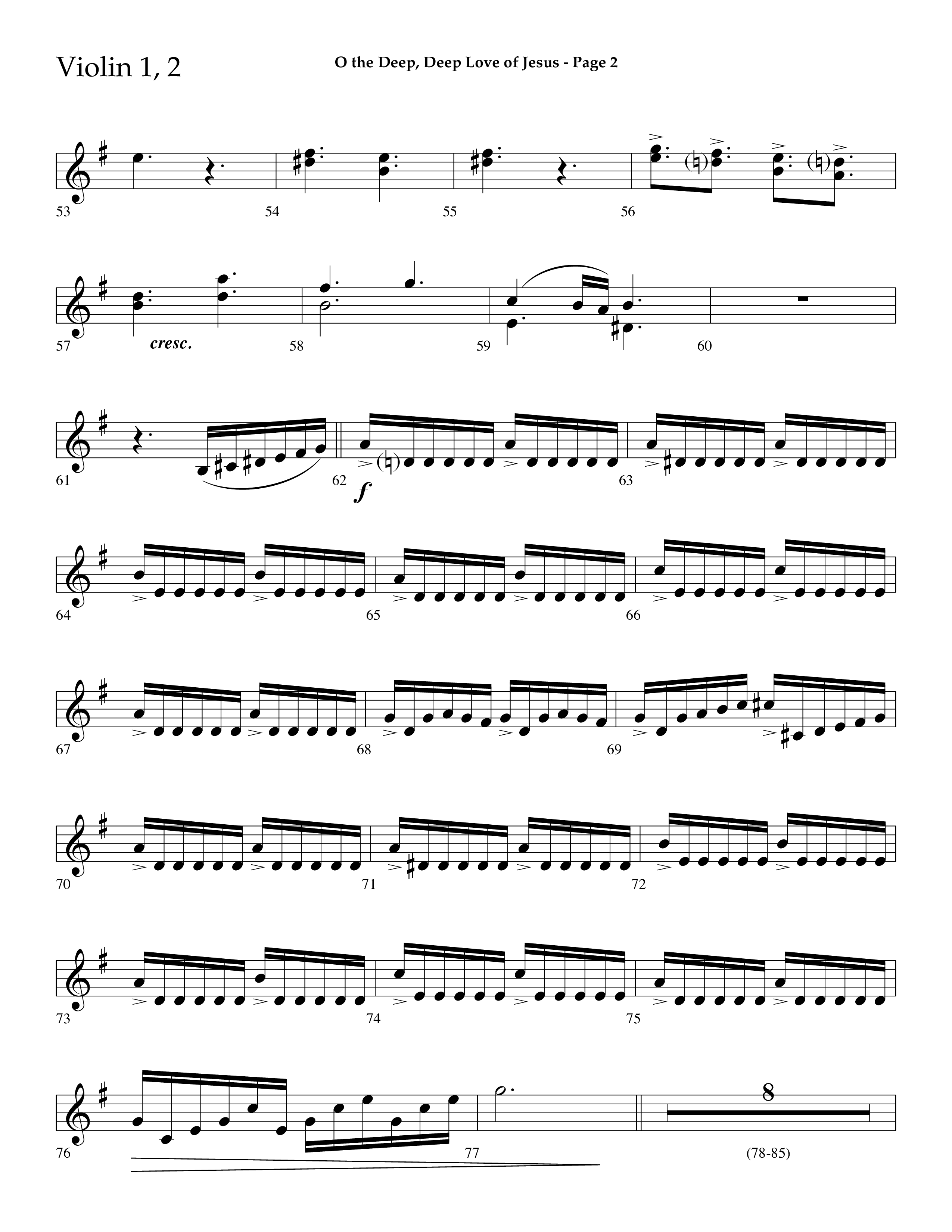 O The Deep Deep Love Of Jesus (Choral Anthem SATB) Violin 1/2 (Lifeway Choral / Arr. Dave Williamson)