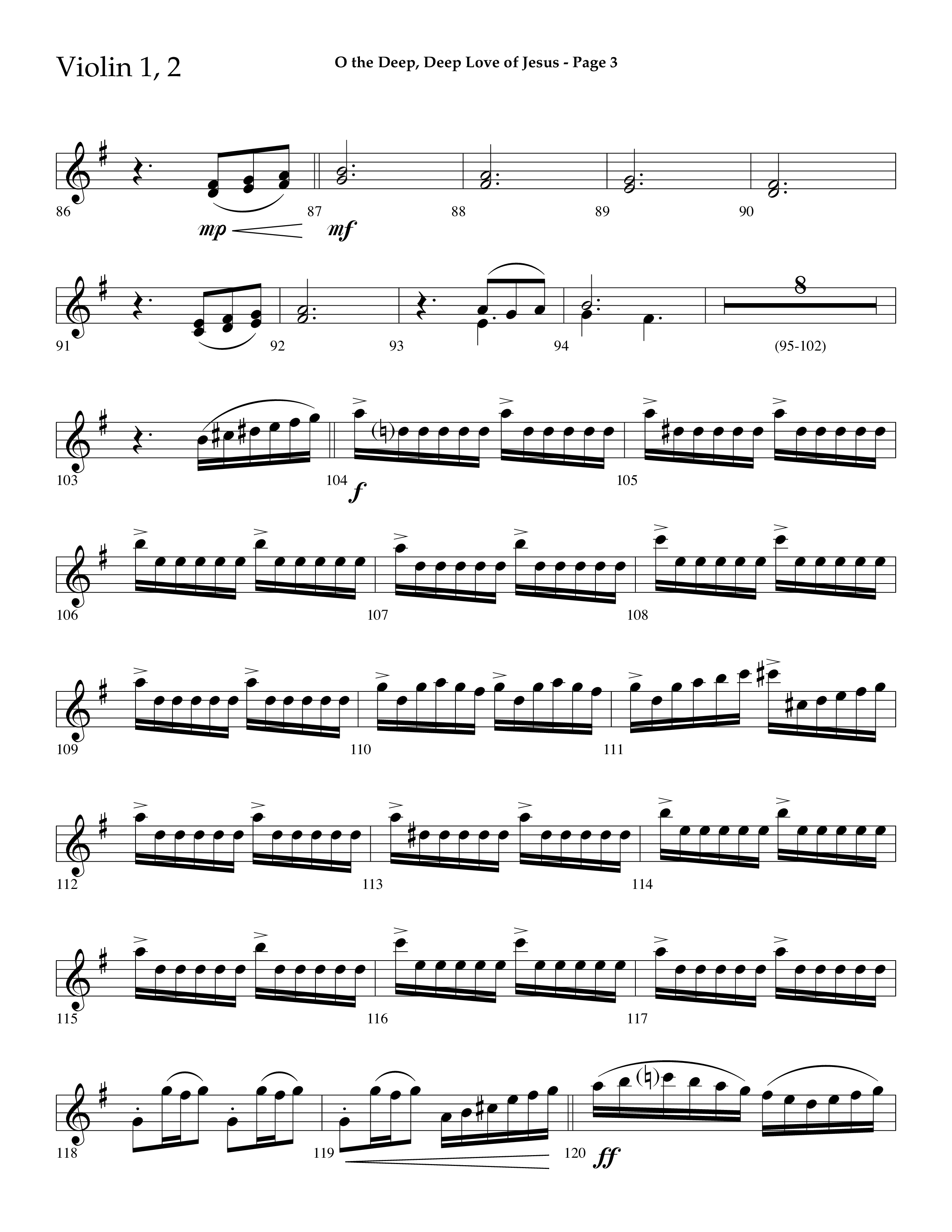 O The Deep Deep Love Of Jesus (Choral Anthem SATB) Violin 1/2 (Lifeway Choral / Arr. Dave Williamson)
