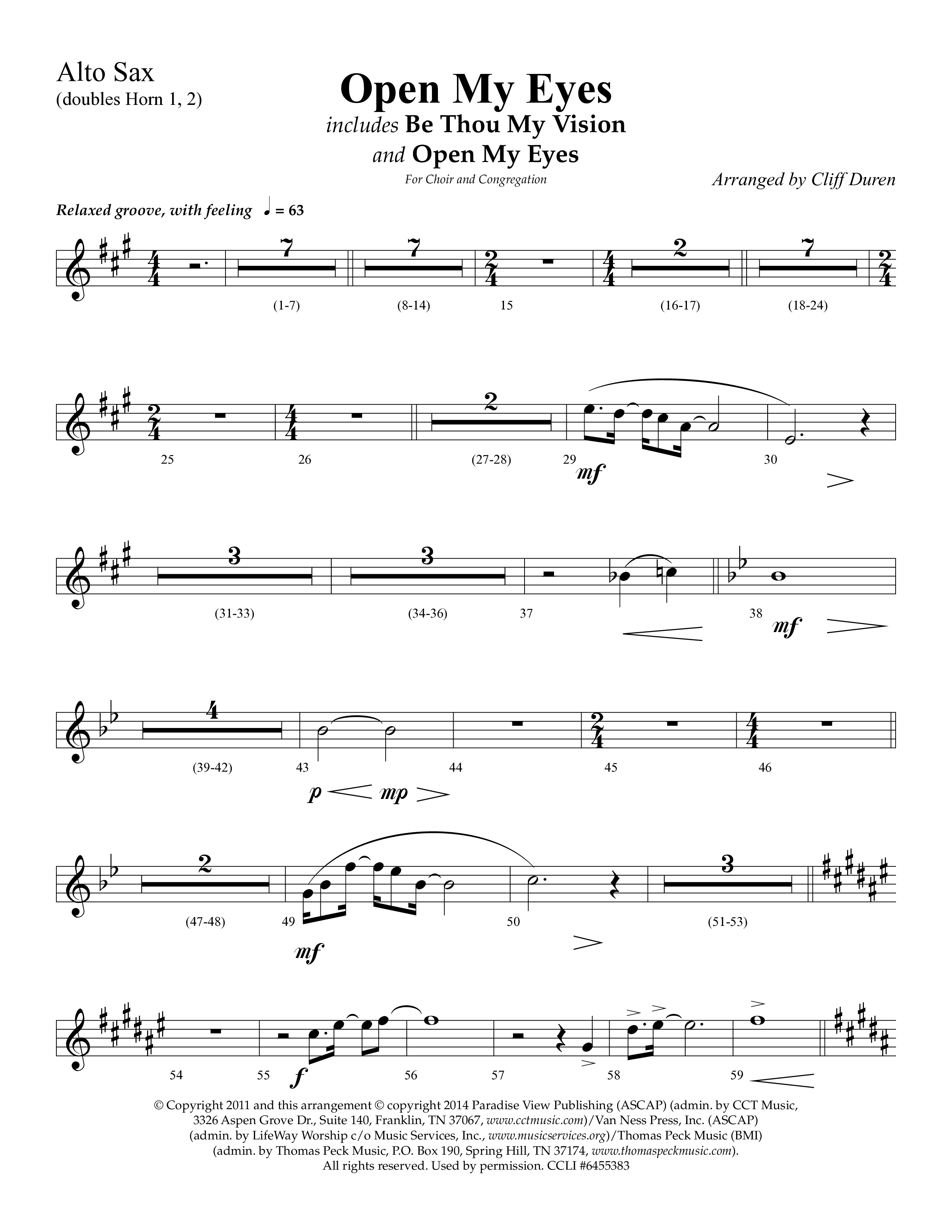 Open My Eyes (with Be Thou My Vision) (Choral Anthem SATB) Alto Sax (Arr. Cliff Duren / Lifeway Choral)