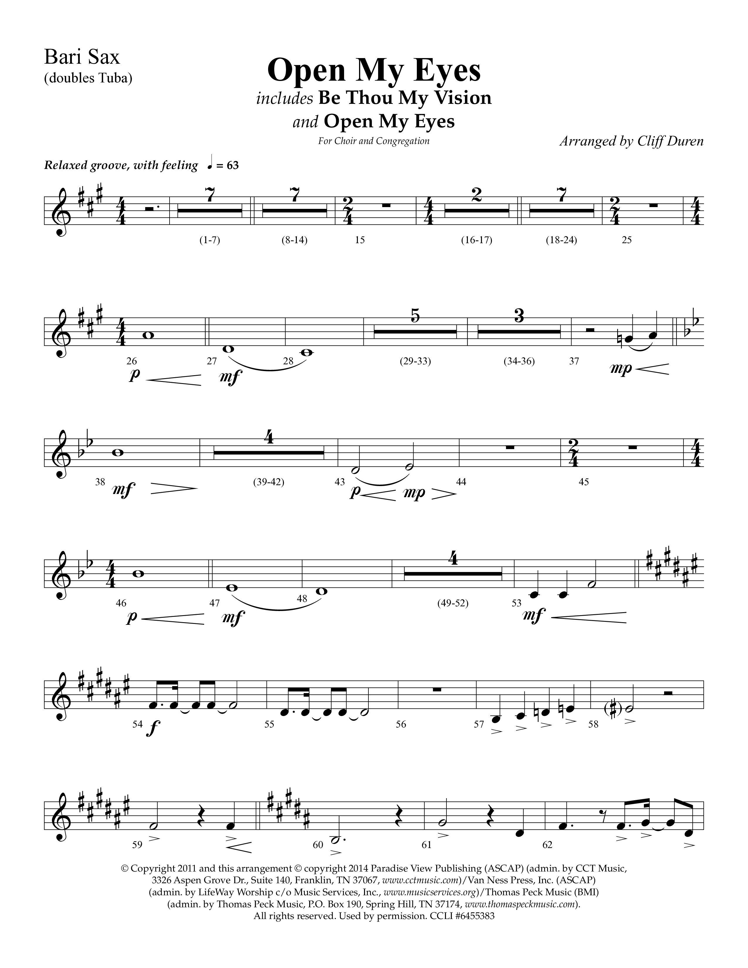 Open My Eyes (with Be Thou My Vision) (Choral Anthem SATB) Bari Sax (Arr. Cliff Duren / Lifeway Choral)