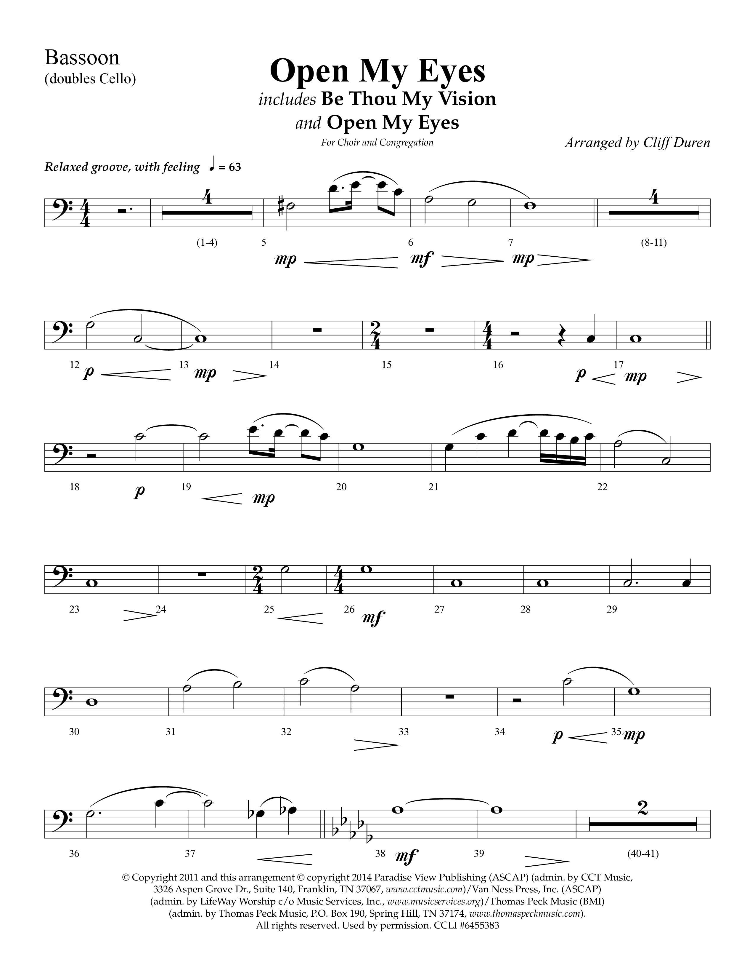Open My Eyes (with Be Thou My Vision) (Choral Anthem SATB) Bassoon (Arr. Cliff Duren / Lifeway Choral)