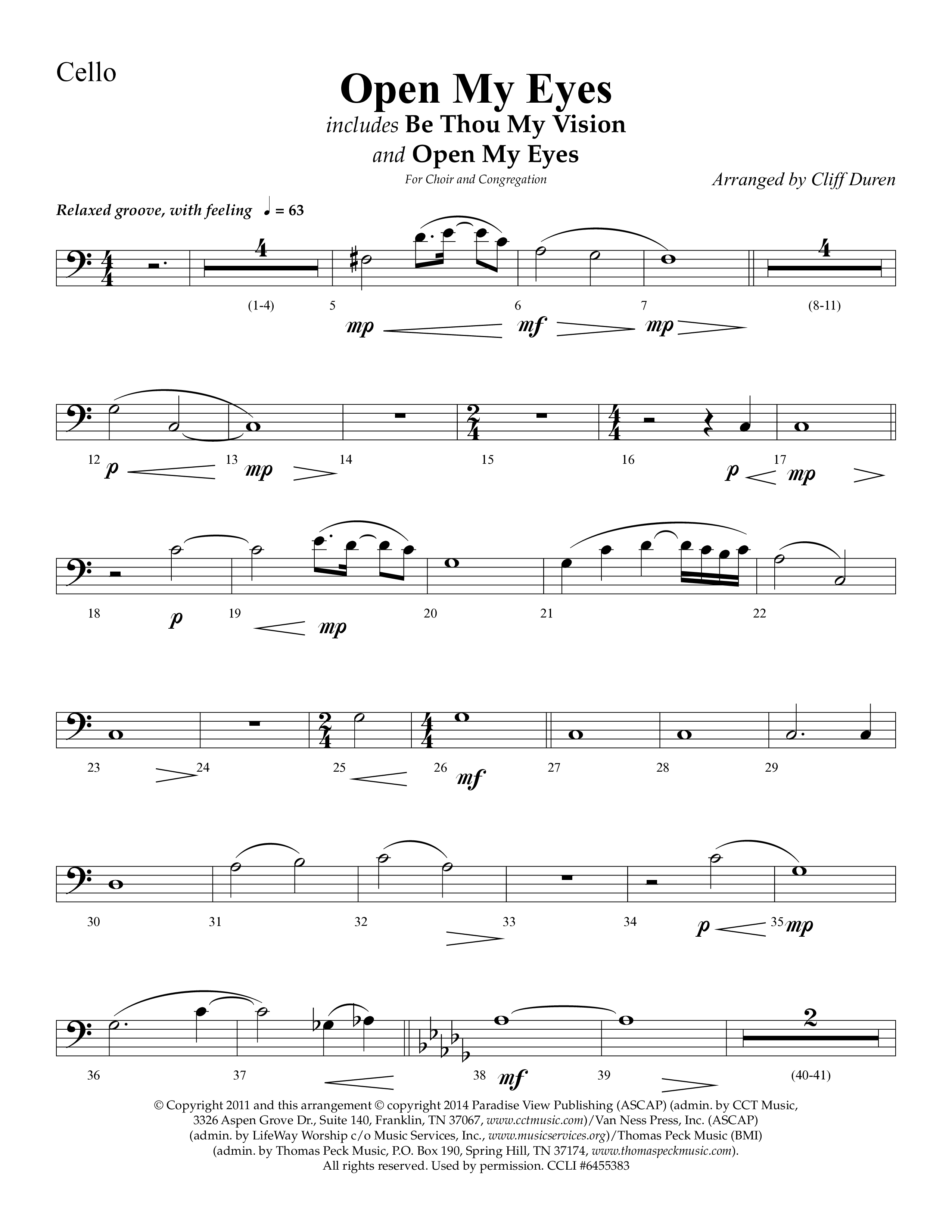 Open My Eyes (with Be Thou My Vision) (Choral Anthem SATB) Cello (Arr. Cliff Duren / Lifeway Choral)